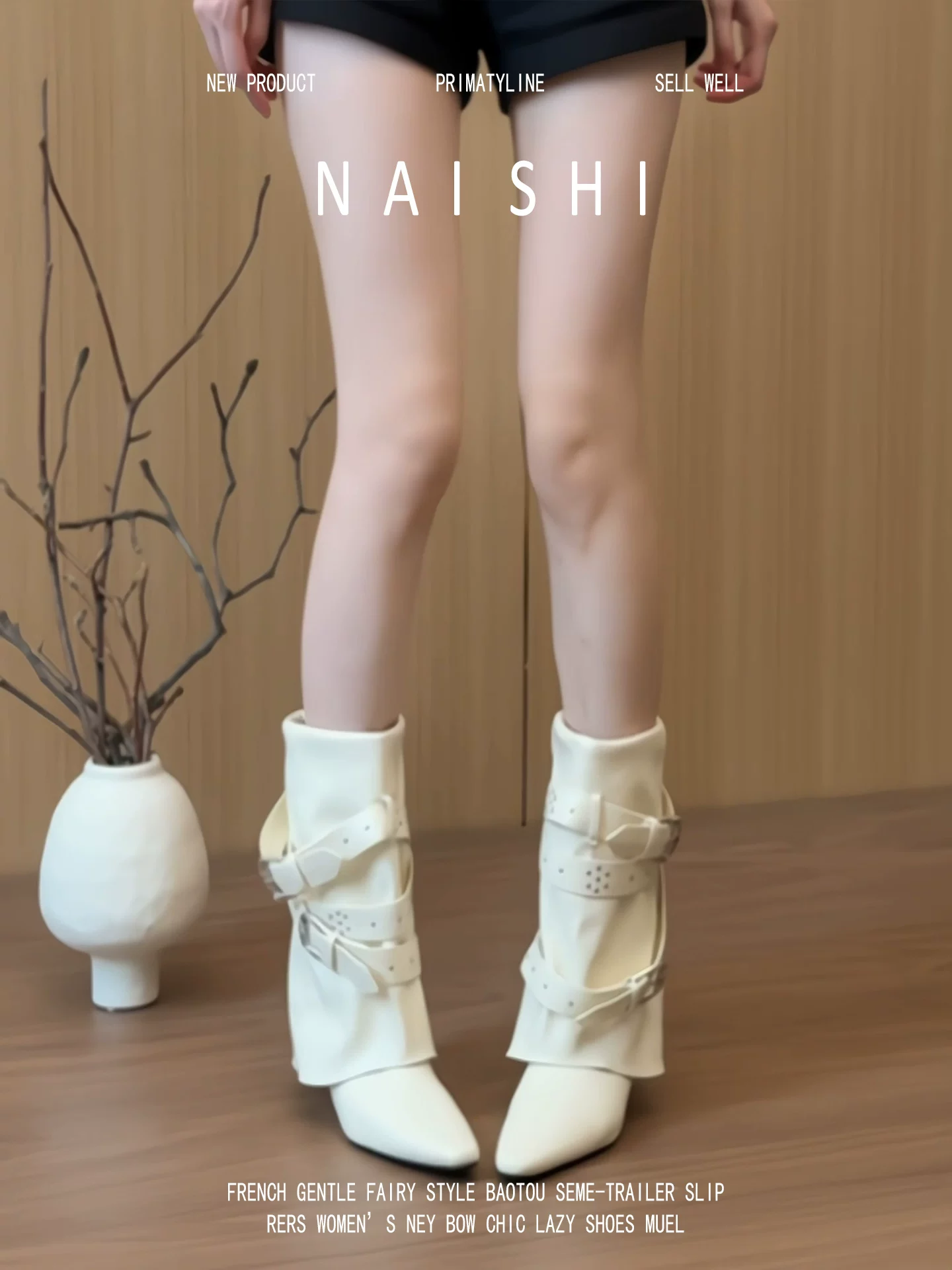 Phiên bản da cừu! Giày bốt nữ kiểu bootcut đính đinh tán thời trang, giày bốt cổ ngắn mũi nhọn thiết kế cao cấp có khóa thắt lưng, giày bốt cưỡi ngựa gót dày cao đến giữa bắp chân.