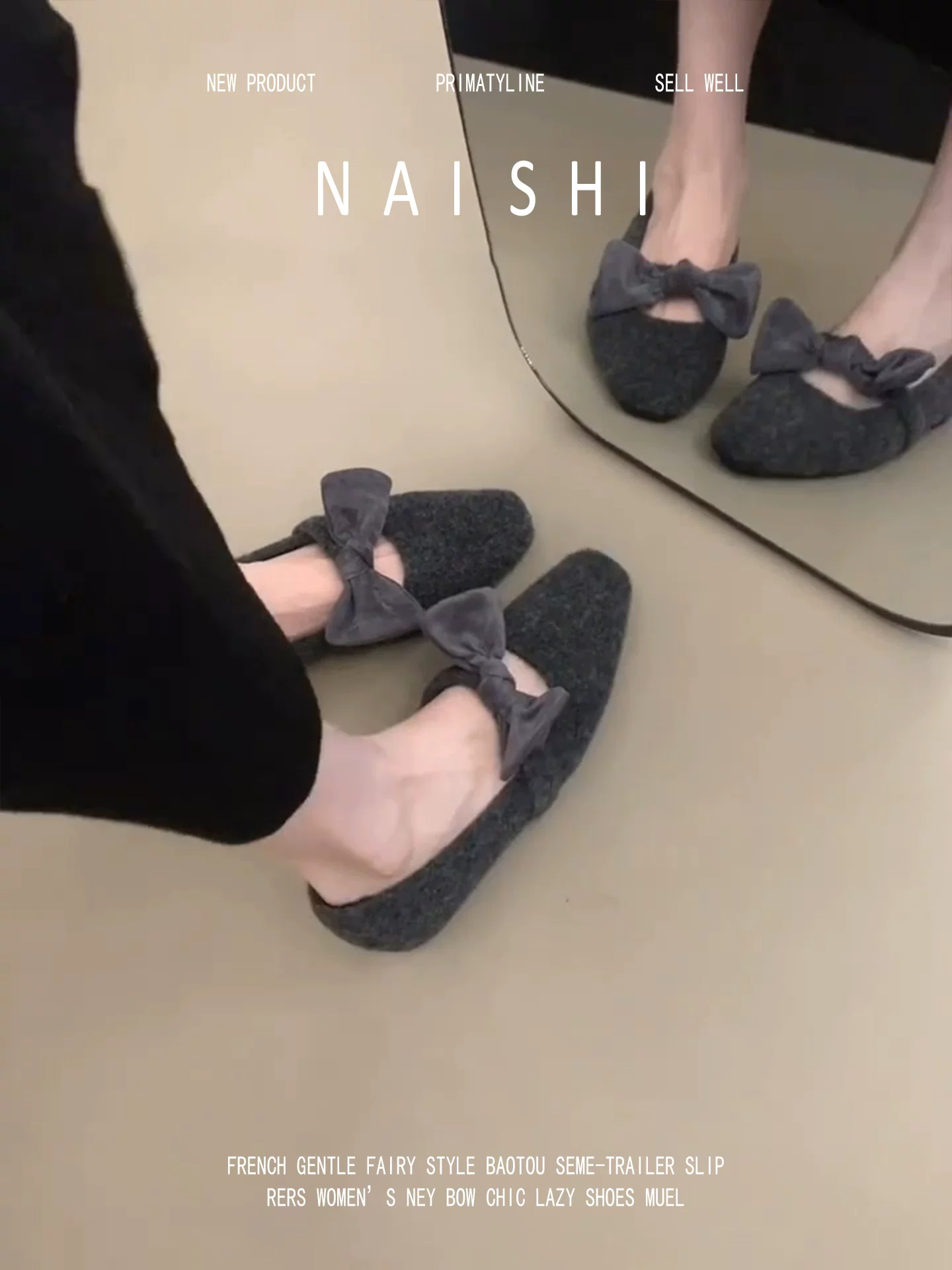 Phiên bản da cừu! Giày Mary Jane len màu xám, giày đế bằng tăng chiều cao đa năng có nơ, phối cùng váy, giày bà ngoại cổ điển.