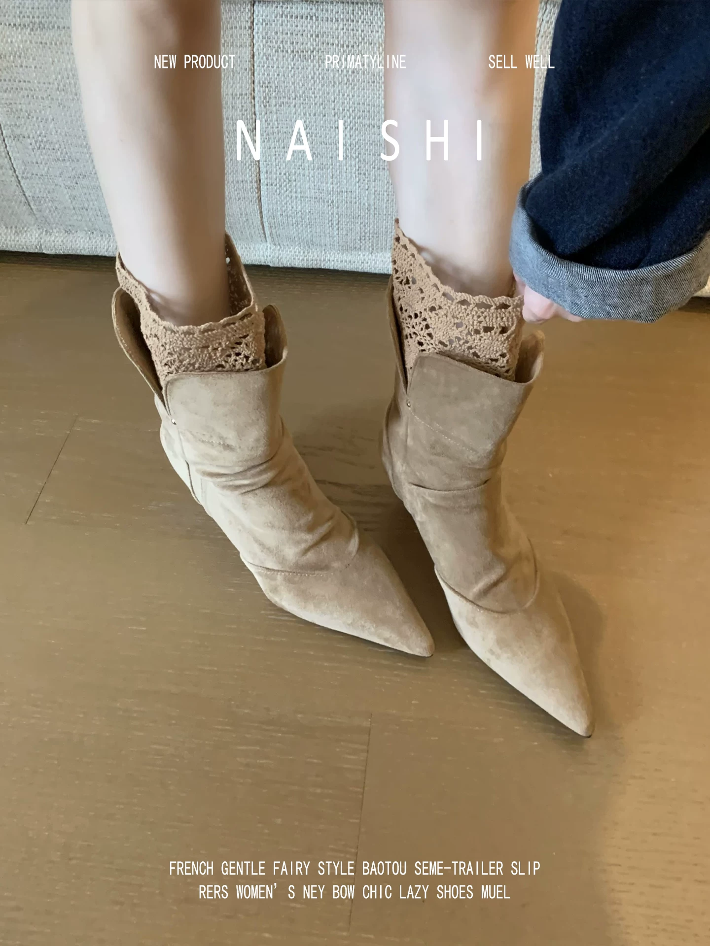 Phiên bản da cừu! Giày bốt xếp ly ren cổ điển, giày bốt cưỡi ngựa kiểu phương Tây mũi nhọn đa năng, giày bốt đế xuồng giữa bắp chân phong cách sa mạc.