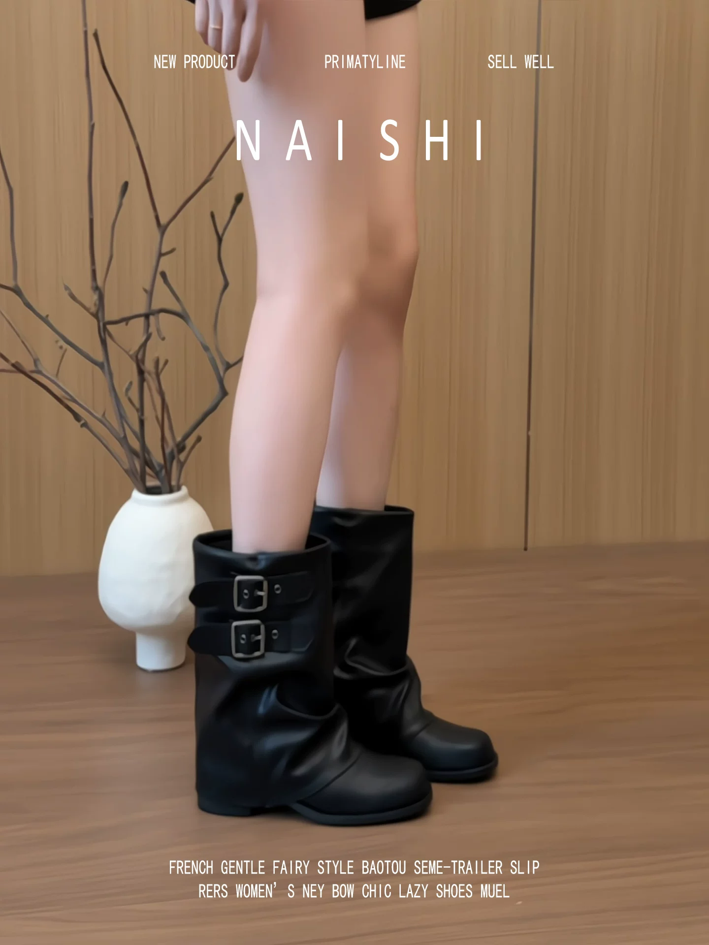 Phiên bản da cừu! Giày bốt kiểu bootcut cổ điển phương Tây dành cho nữ, giày bốt Martin gót thô có khóa thắt lưng, giày bốt ngắn xếp lớp, giày bốt kiểu biker mũi tròn.