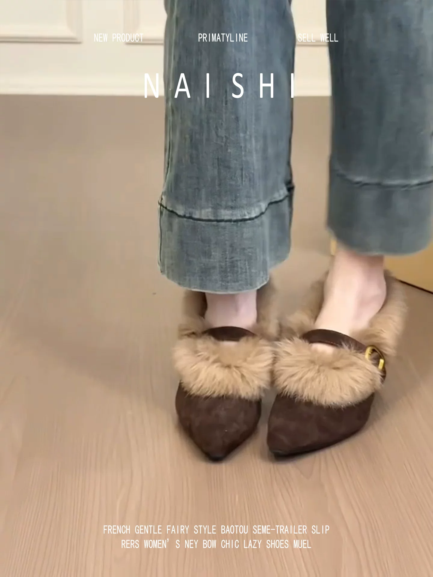Phiên bản da cừu! Giày lười cổ điển có dây đeo khóa đơn, giày Mary Jane lót lông ấm áp, giày mũi nhọn gót nhọn cỡ nhỏ.