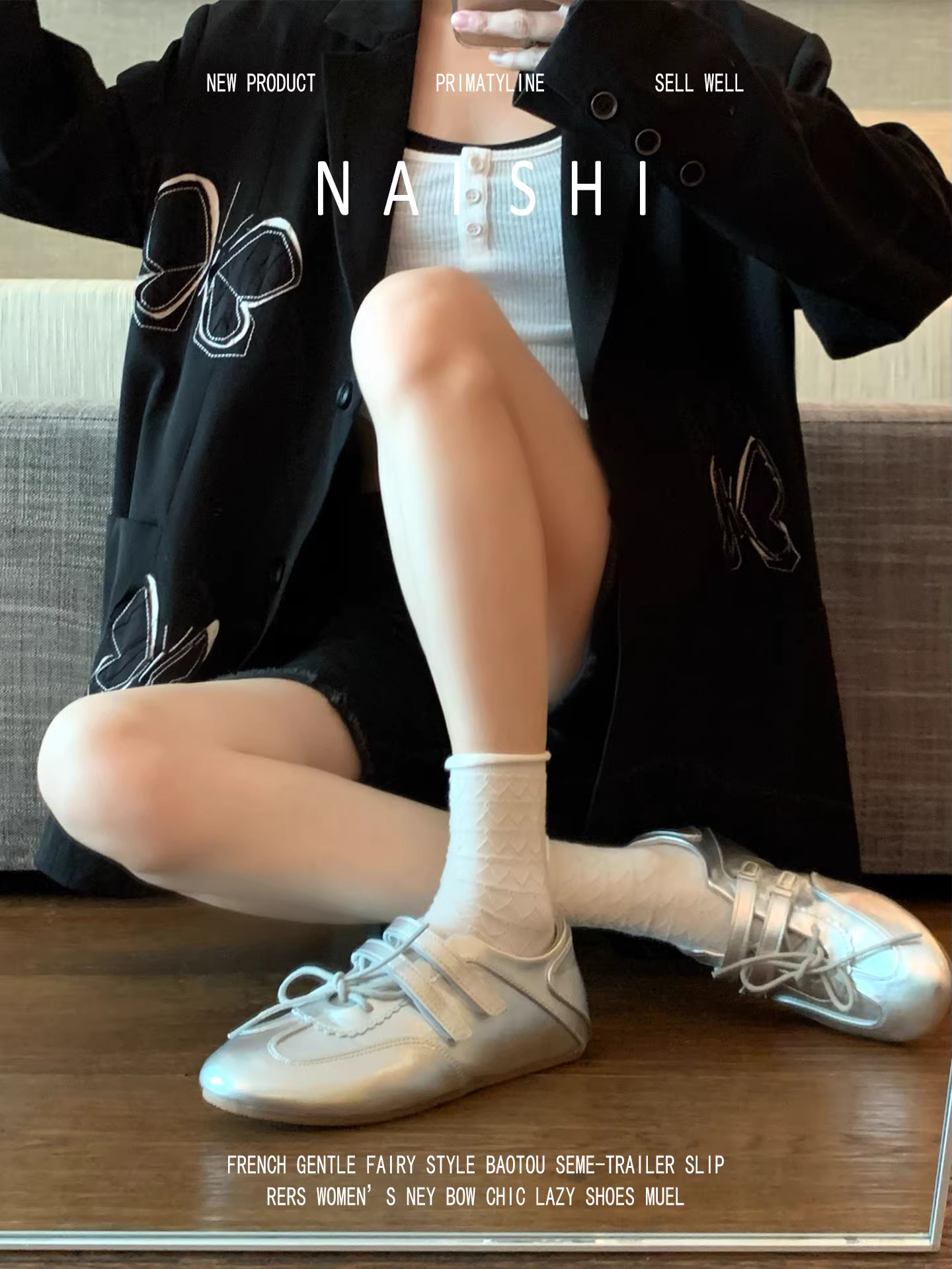 Phiên bản da cừu! Giày Mary Jane đế bằng màu bạc, giày thể thao kiểu ba lê đa năng có khóa dán, giày tập luyện kiểu Đức buộc dây thông thường.