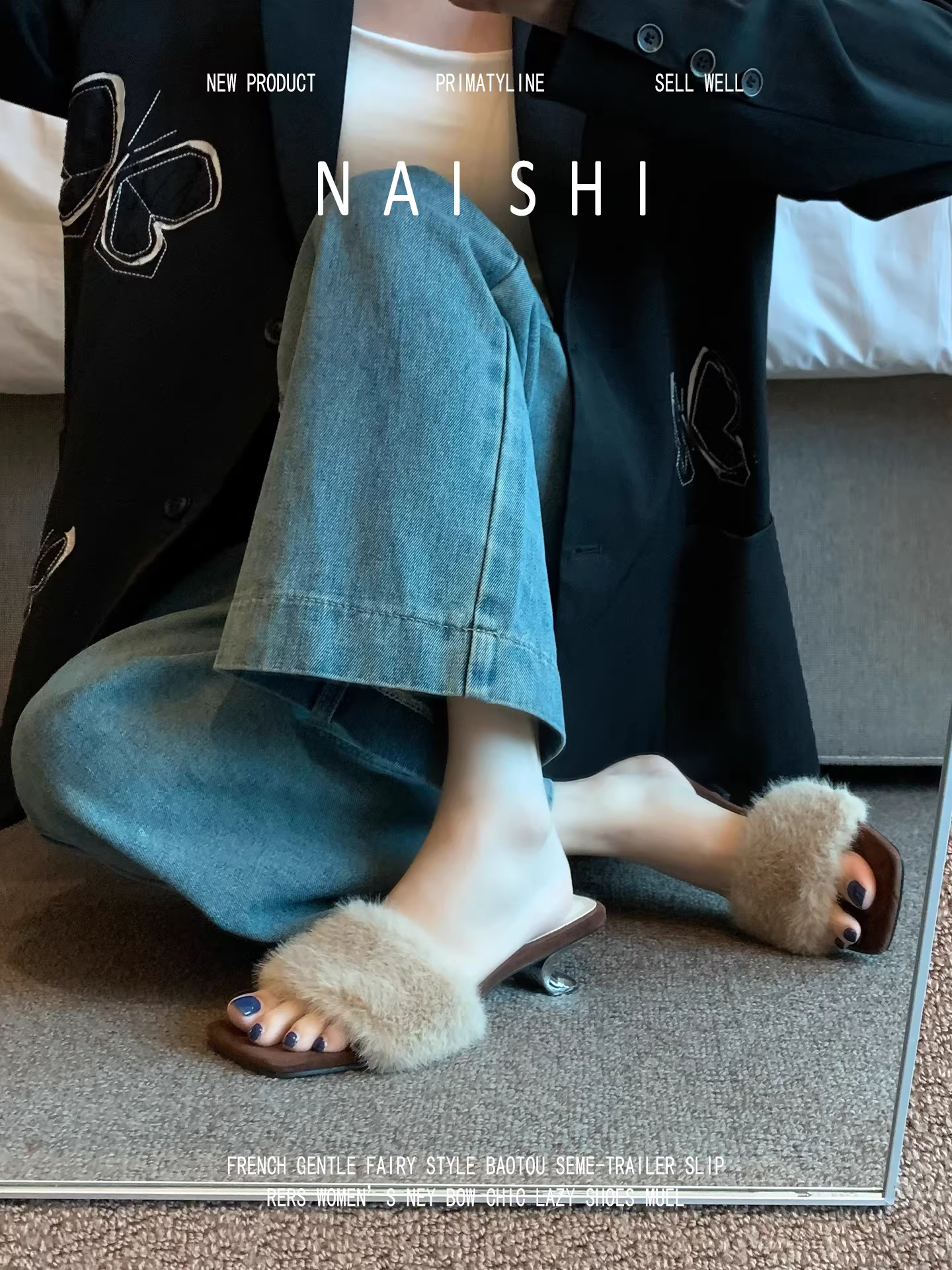 Phiên bản da cừu! Dép cao gót kiểu Pháp sang trọng, dép lười mũi vuông thanh lịch, dép lông đế xuồng hở mũi dành cho nữ.