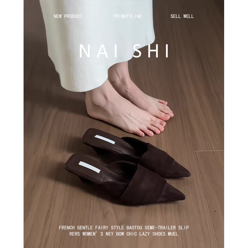 Phiên bản da cừu! Giày mũi nhọn gót trung cổ điển dành cho nữ, giày lười nhung cao cấp, dép mule thanh lịch.