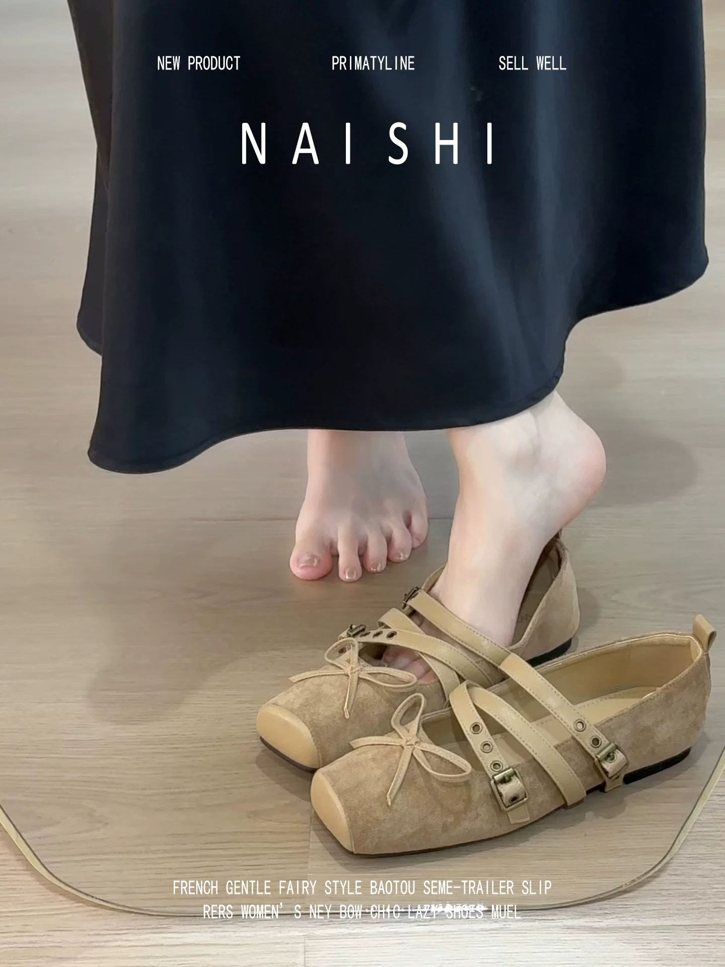 Phiên bản da cừu! Giày Mary Jane kiểu retro có dây đeo chéo, giày bệt mũi vuông, giày bệt đa năng.