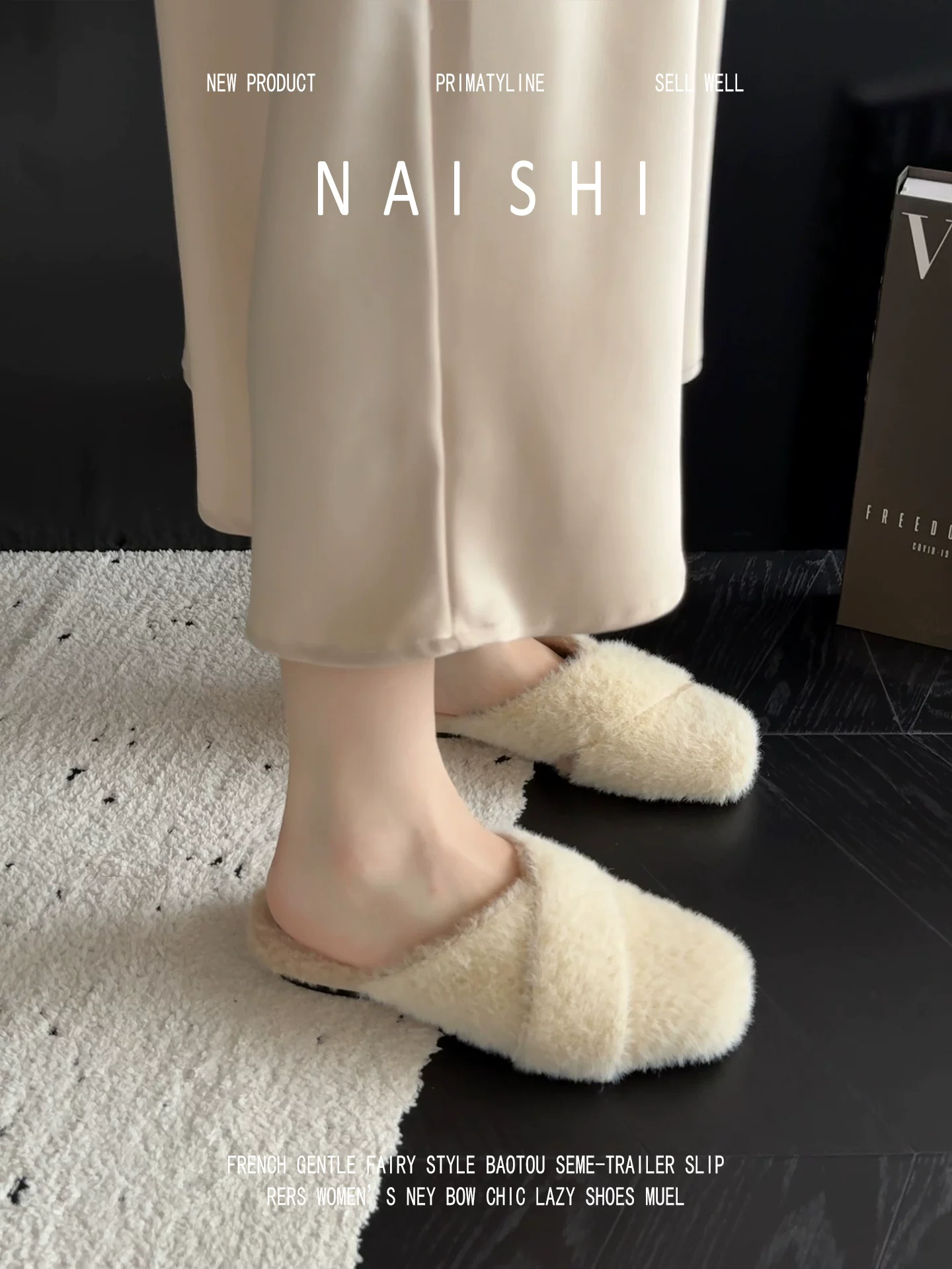 Phiên bản da cừu! Dép lông mũi vuông kiểu Pháp dành cho nữ, kiểu lười, dép cao gót đế xuồng cao cấp mùa đông, mũi kín.