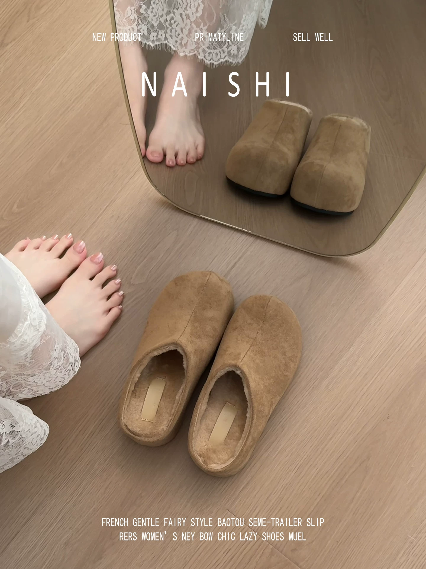 Phiên bản da cừu! Dép nửa kín mũi tăng chiều cao dành cho người nhỏ nhắn, thích hợp mang đi ngoài trời, phong cách thoải mái, dép đế dày kiểu Birkenstock có lớp lót lông mềm.