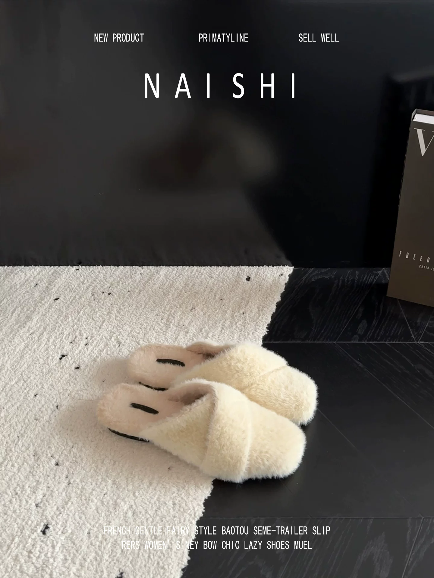 Phiên bản da cừu! Dép lông mũi vuông kiểu Pháp dành cho nữ, kiểu lười, dép cao gót đế xuồng cao cấp mùa đông, mũi kín.