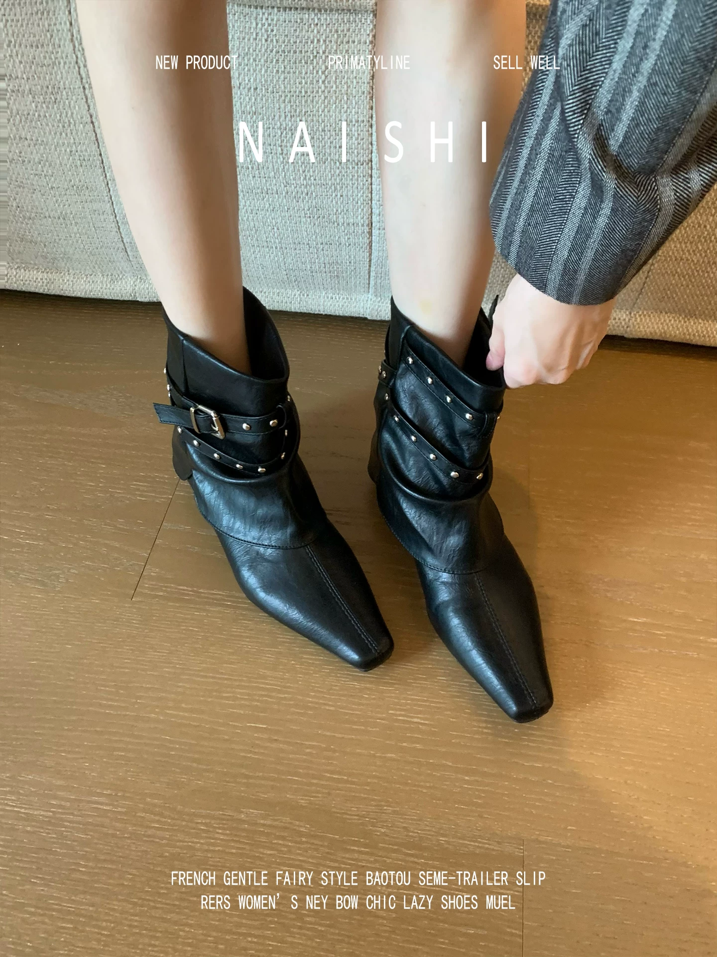 Phiên bản da cừu! Giày bốt ngắn kiểu retro đế xuồng dành cho nữ, giày bốt Martin mũi vuông có khóa thắt lưng đa năng, kiểu dáng quần ống rộng phong cách hoang dã.