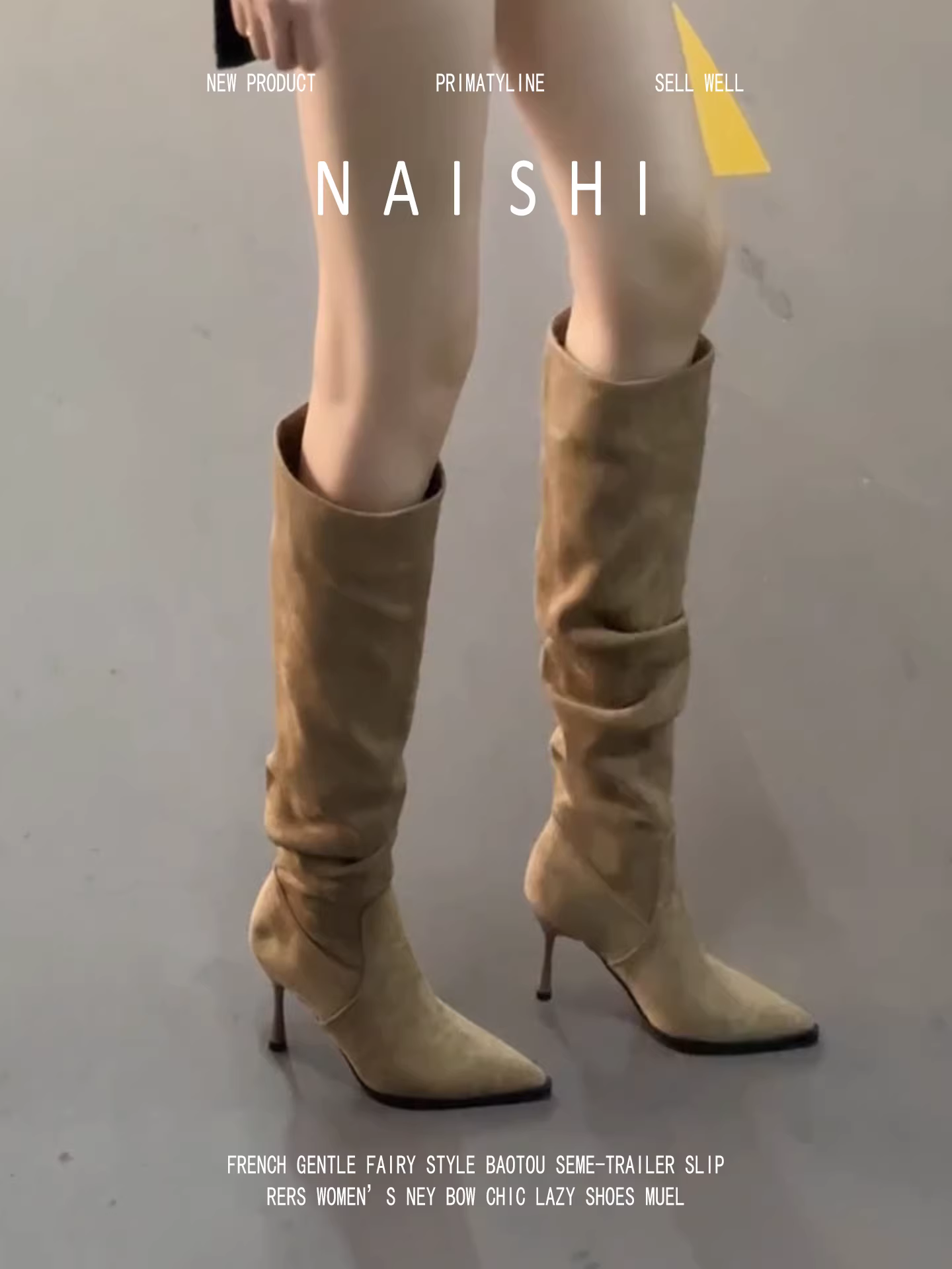 Phiên bản da cừu! Giày bốt xếp ly da lộn cổ điển dành cho nữ, phong cách miền hoang, kiểu giày hiệp sĩ phương Tây, mũi nhọn, gót nhọn cao, bốt dài.