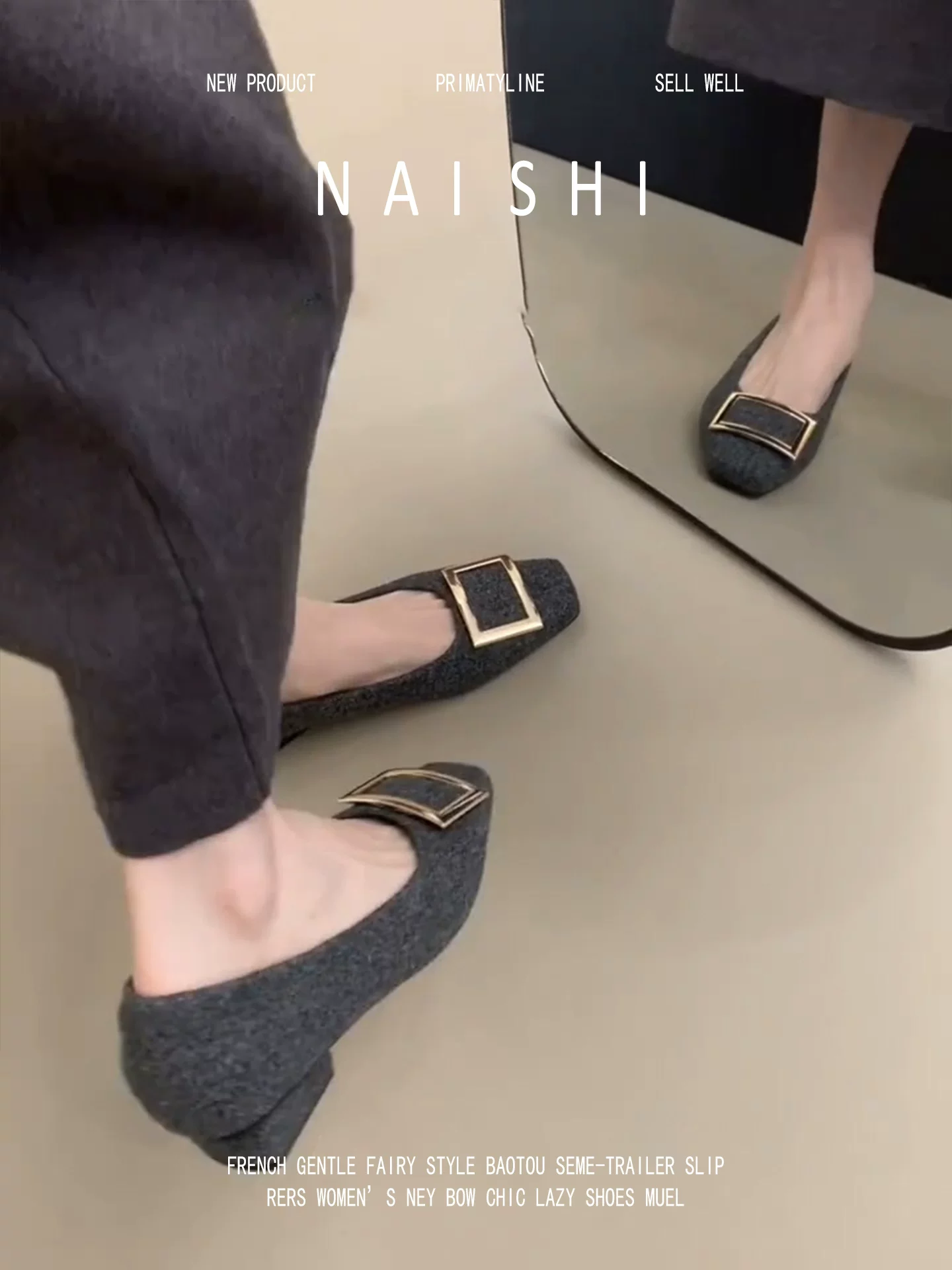 Phiên bản da cừu! Giày Mary Jane mũi vuông bằng vải tweed màu xám cổ điển dành cho nữ, khóa vuông kiểu Pháp, cảm giác cao cấp, giày đế dày ấm áp và sang trọng.