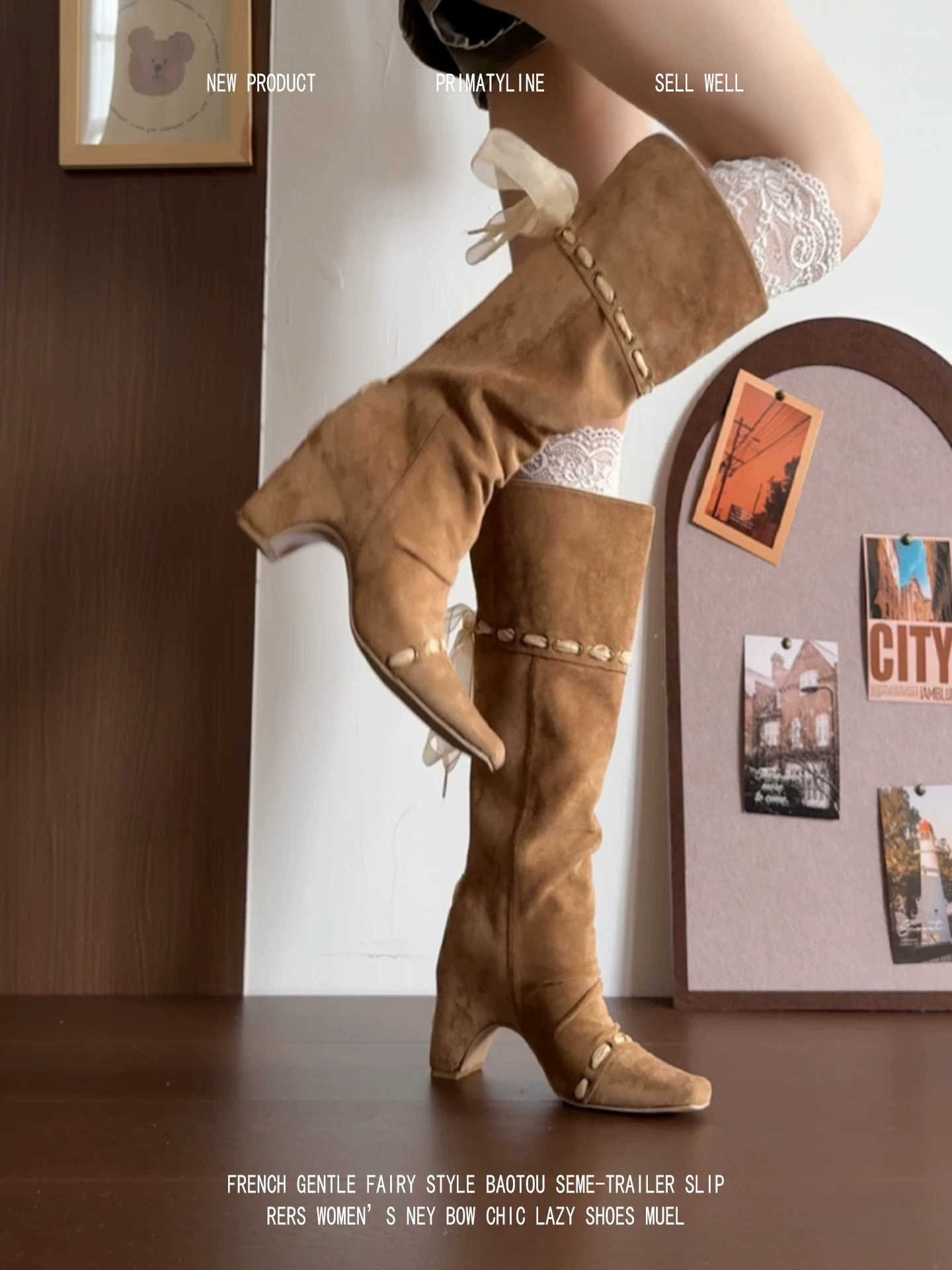 Phiên bản da cừu! Giày cao cổ Maillard Western Knight, phong cách đất hoang, kiểu dáng hot girl, thiết kế buộc dây, giày cao gót dài.
