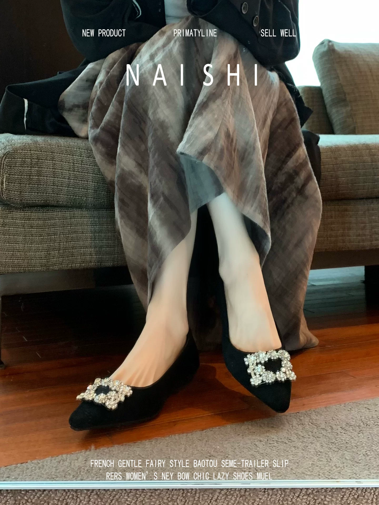 Phiên bản da cừu! Giày Mary Jane kiểu Pháp có khóa vuông đính đá cho nữ, kiểu lười, gót cao, phối cùng váy, giày đi dự tiệc.