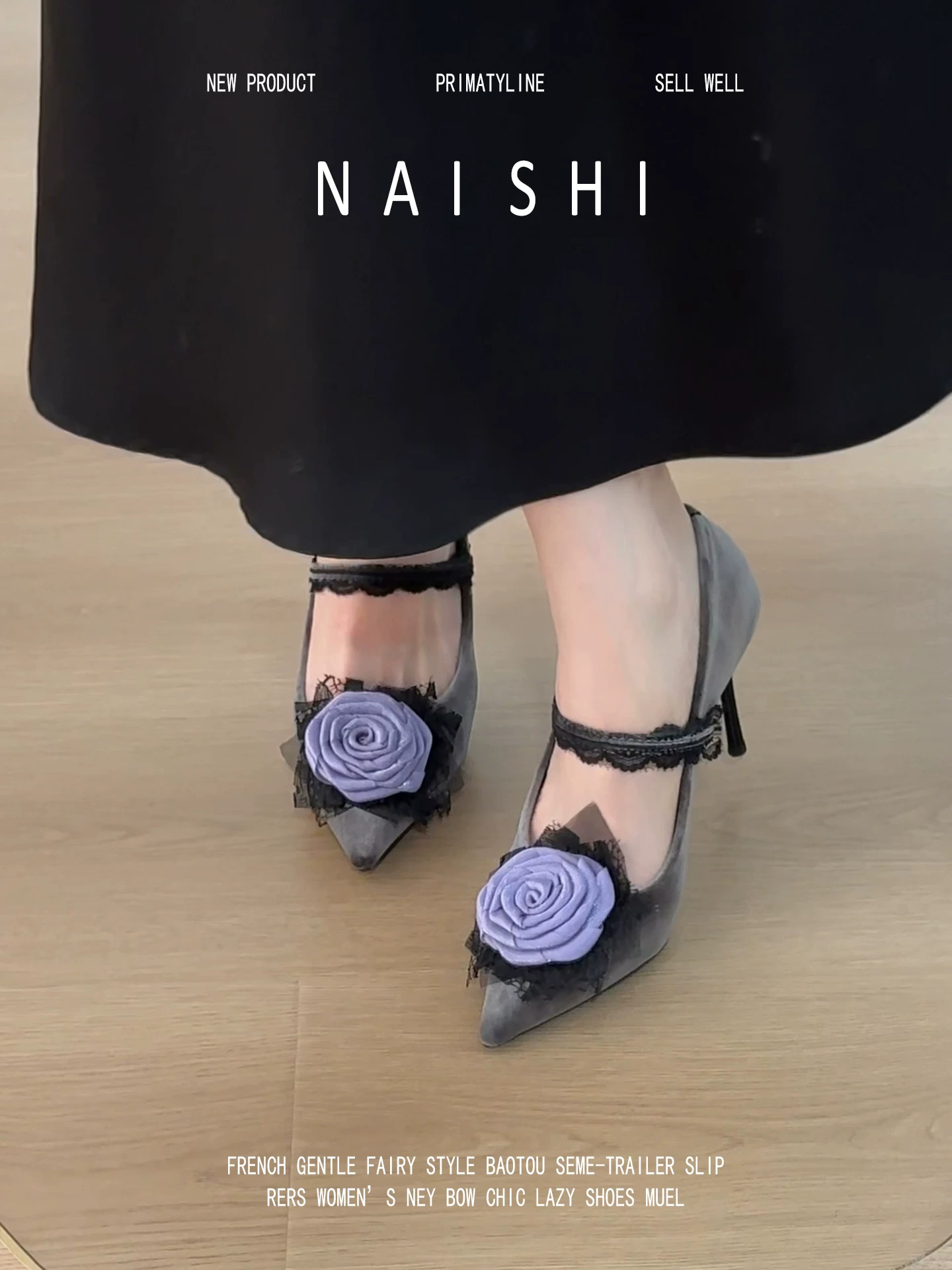 Phiên bản da cừu! Giày cao gót lolita màu tím phong cách Pháp, giày cao gót mũi nhọn, giày dự tiệc dành cho phụ nữ.