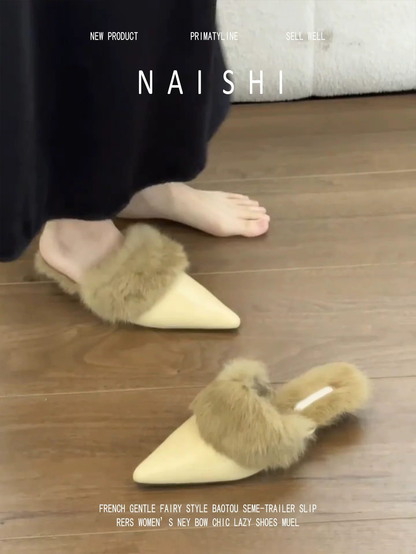 Phiên bản da cừu! Dép nửa kín mũi kiểu Âu Mỹ dành cho nữ, dép lông mũi nhọn đi ngoài trời, dép lê đế xuồng lót lông mùa đông.