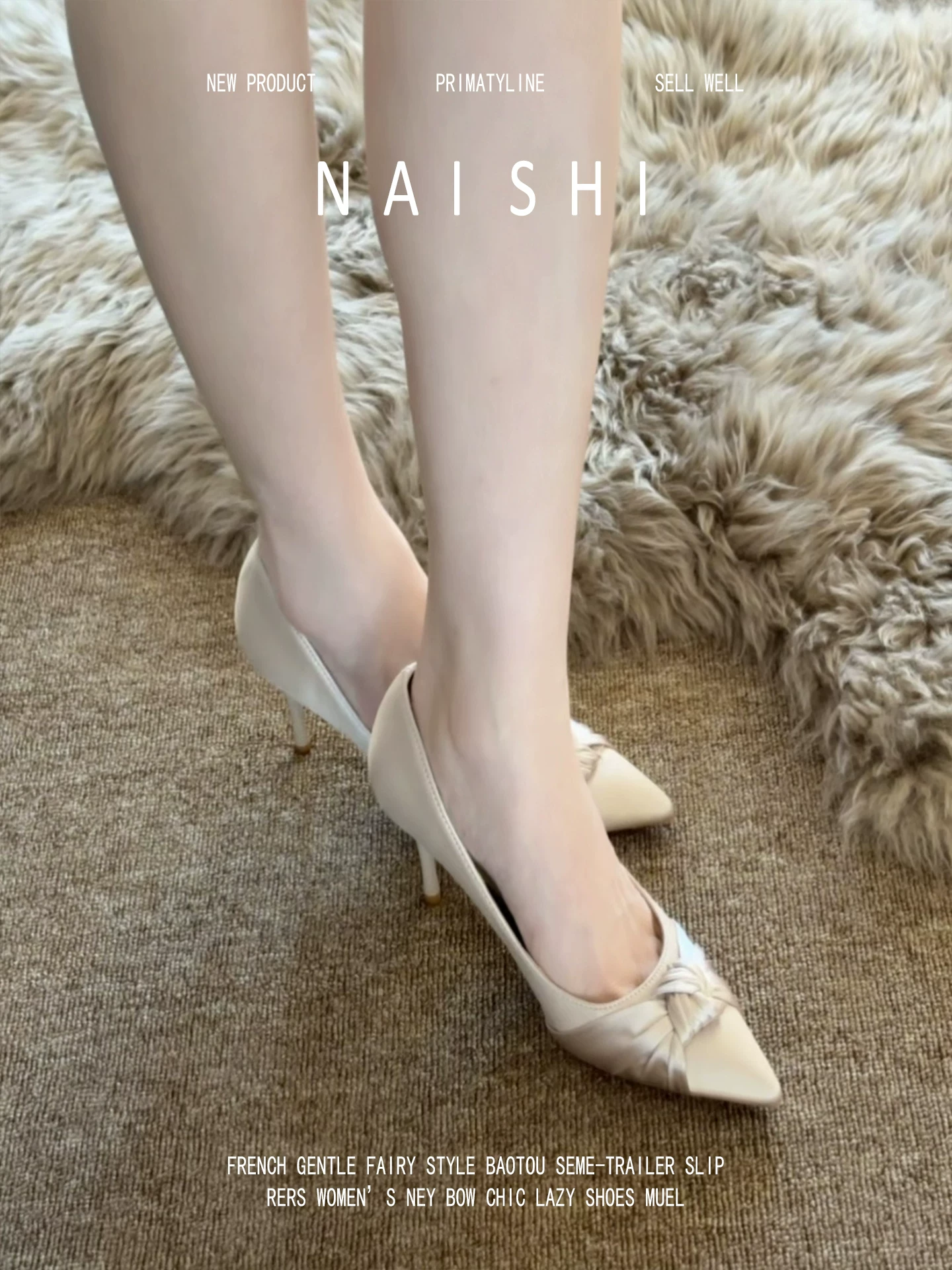 Phiên bản da cừu! Giày cao gót mũi nhọn xếp ly bằng satin Pháp dành cho nữ, có quai đơn, thích hợp đi làm, có nơ và gót nhọn.