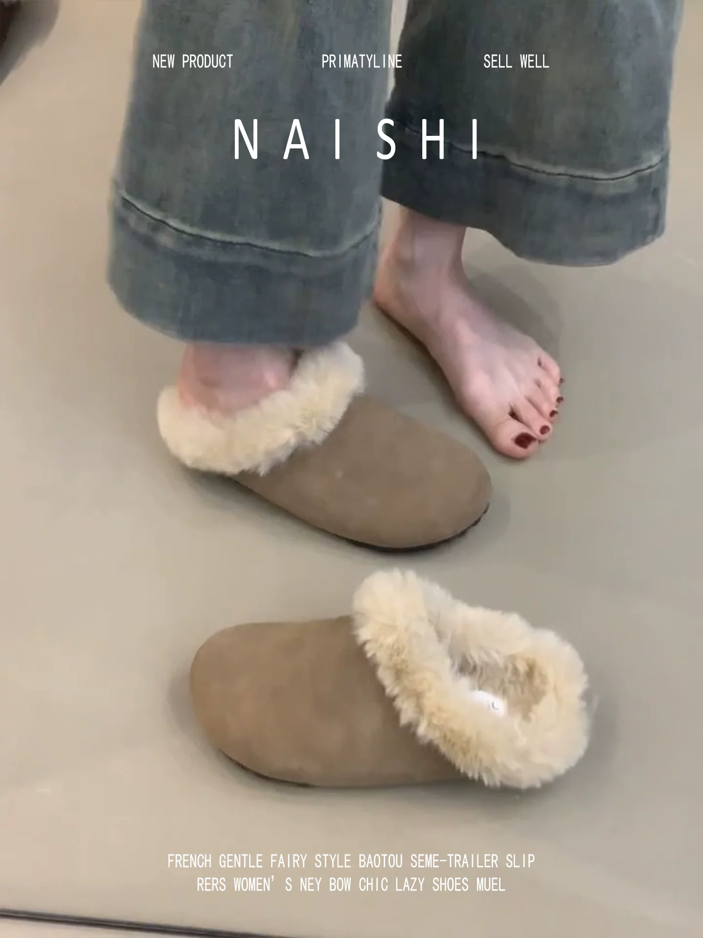 Phiên bản da cừu! Giày lông thú cổ điển dành cho nữ, giày mùa đông ấm áp kiểu Birkenstock, dép bông đế dày, mũi kín, phong cách giản dị.