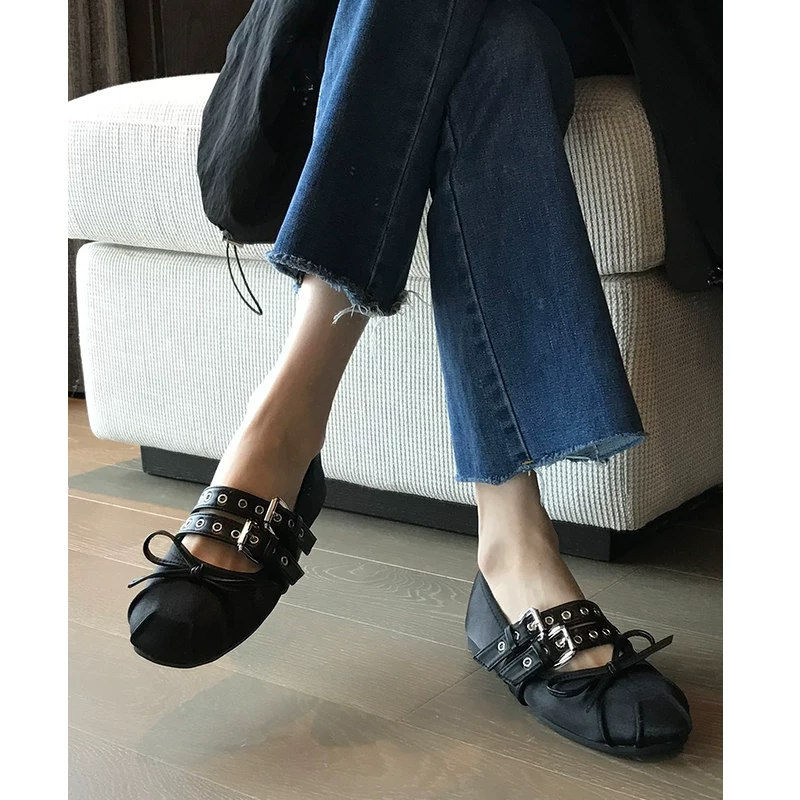 Phiên bản da cừu! Giày Mary Jane đế bằng mũi tròn dành cho nữ, giày múa ba lê cổ điển kiểu Pháp có khóa thắt lưng, giày đơn nông đa năng.