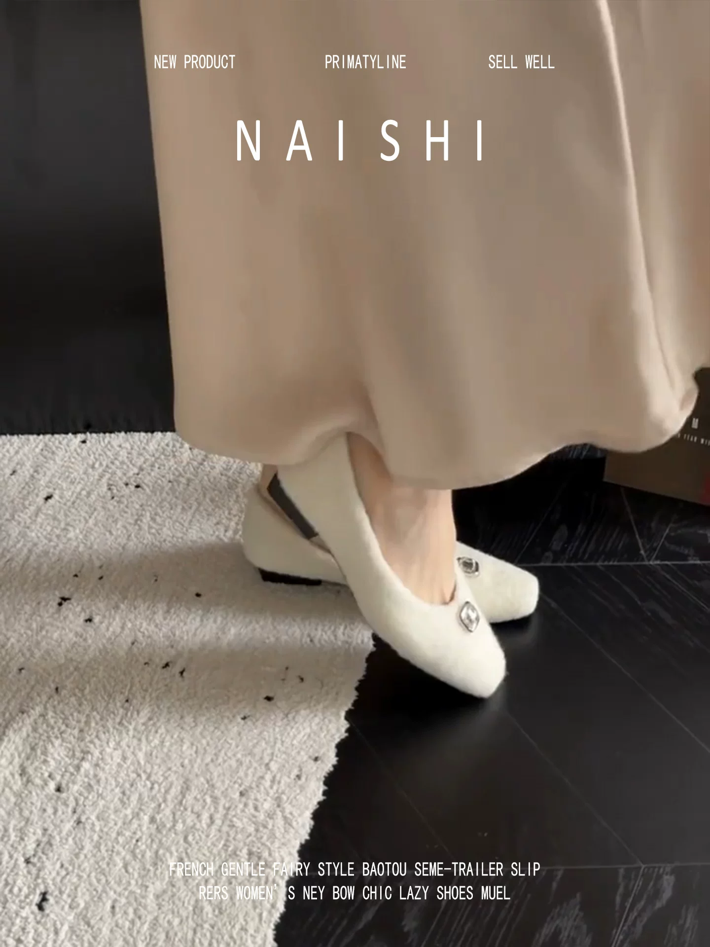 Phiên bản da cừu! Giày đơn bằng len trắng dành cho nữ, mũi vuông, phong cách Chanel thanh lịch, giày Mary Jane lót lông cừu, gót dày, giày lười đính đá.