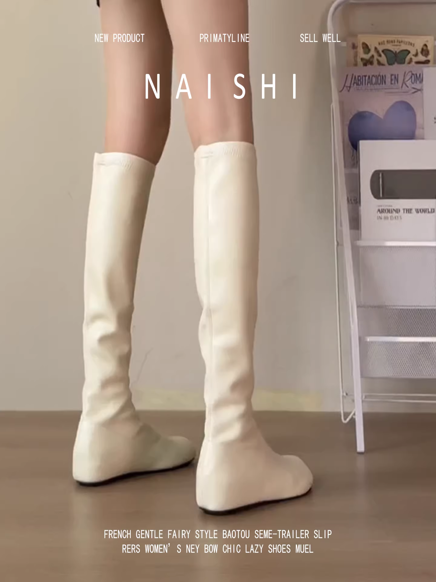 Phiên bản da cừu! Giày bốt da mềm kiểu Pháp, ôm sát chân, tăng chiều cao ẩn, mũi tròn, kiểu dáng đa năng, màu trắng dài dành cho nữ.