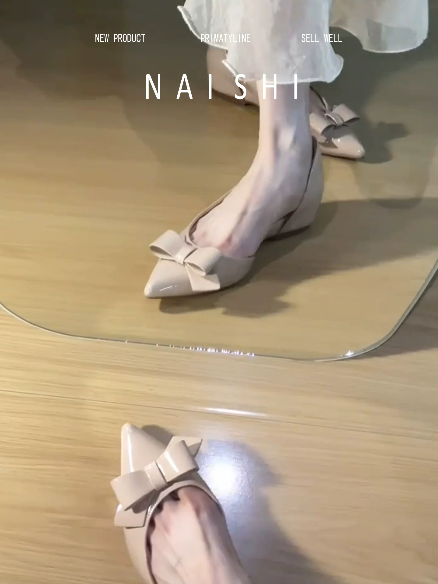 Phiên bản da cừu! Giày sandal hở mũi, buộc nơ, kiểu dáng thanh lịch và dịu dàng, màu nude, giày đơn giản có đế nâng chiều cao ẩn, kiểu Mary Jane đế thấp.