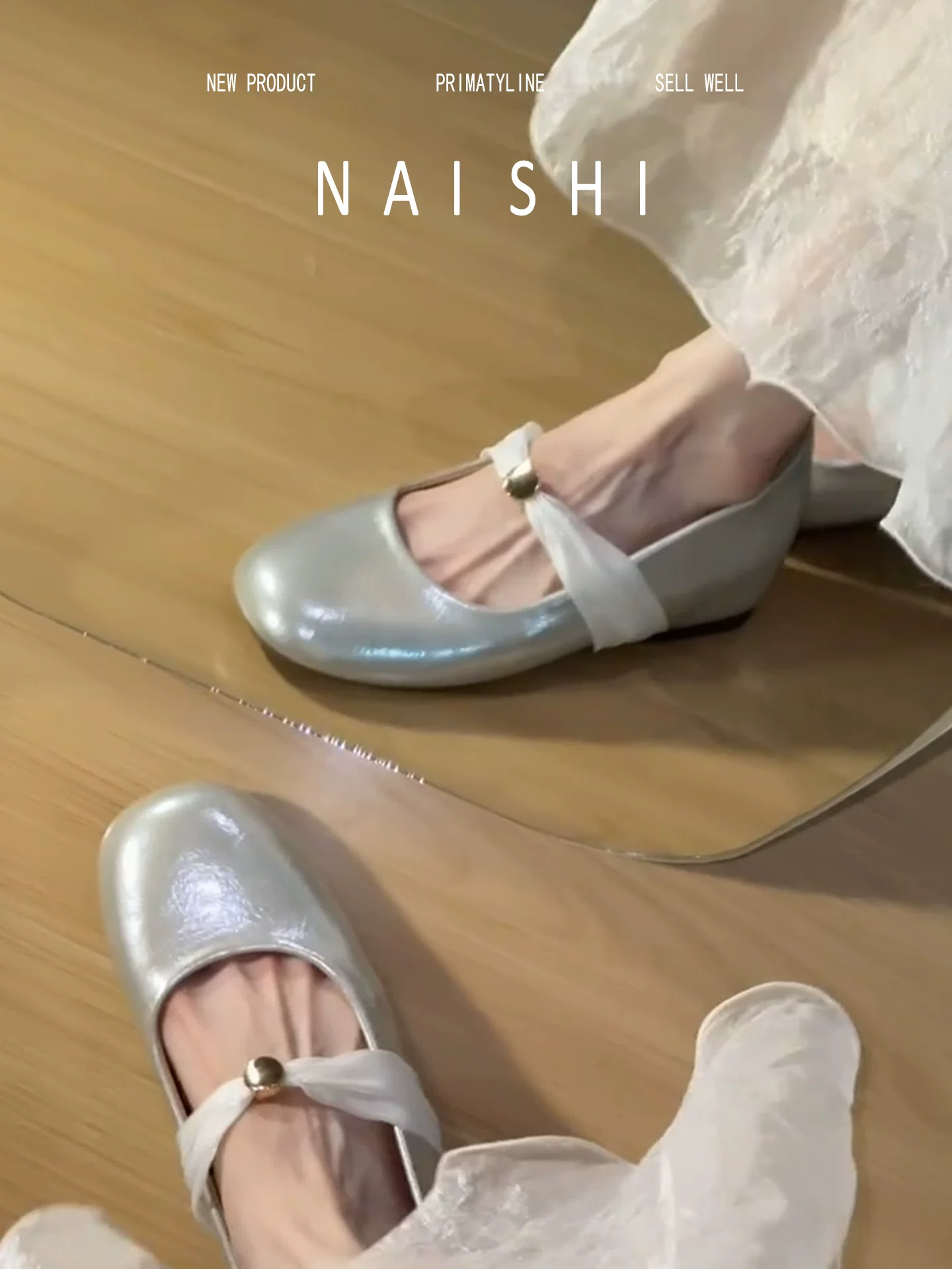 Phiên bản da cừu! Giày Mary Jane kiểu Pháp có nơ lưới, tăng chiều cao ẩn, giày ba lê phối cùng váy, giày mũi tròn dành cho nữ.