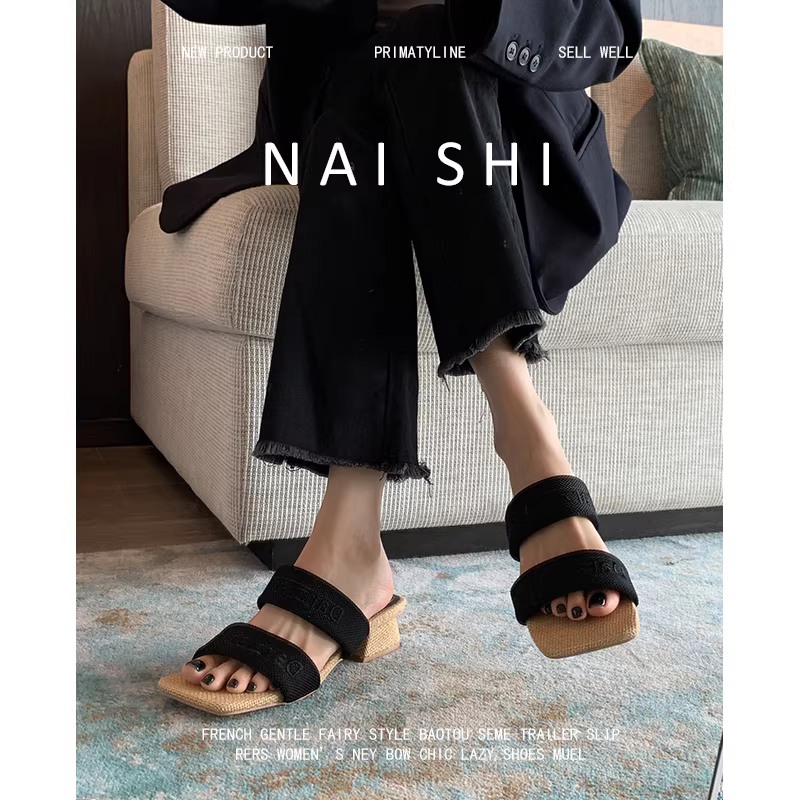 Phiên bản da cừu! Dép quai ngang cao cấp dành cho nữ, kiểu Pháp thanh lịch, phối màu nổi bật, gót dày và thiết kế dễ mang.