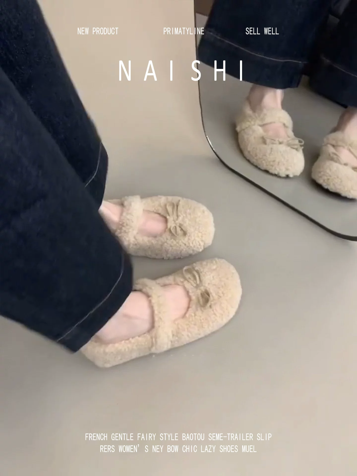 Phiên bản da cừu! Giày lông có nơ ngọt ngào, giày Mary Jane mũi tròn đa năng dành cho nữ, giày cotton lót lông mùa đông, giày lười.