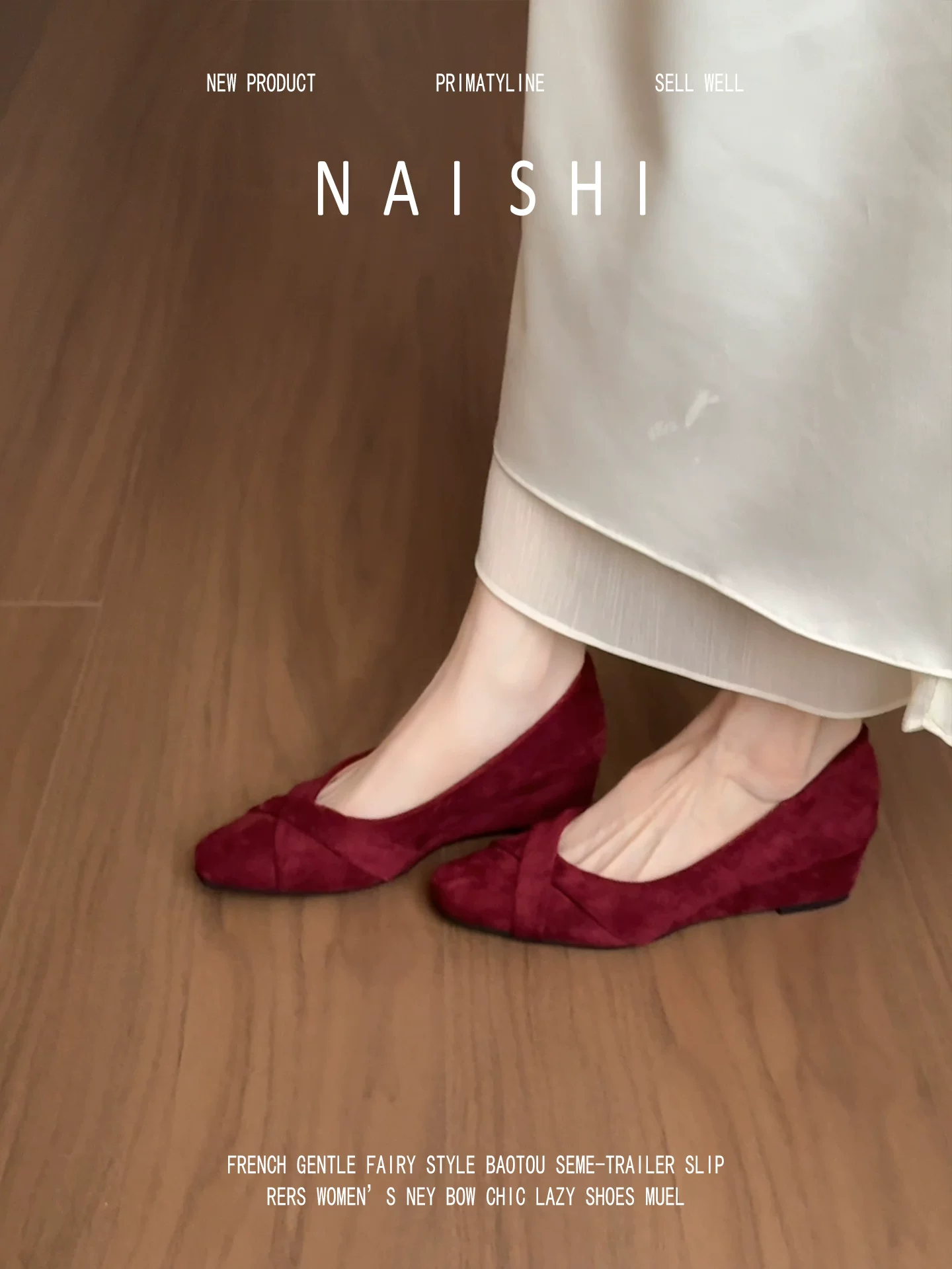 Phiên bản da cừu! Giày Mary Jane màu đỏ da lộn cổ điển dành cho nữ, kiểu lười, gót cao đế xuồng, miệng giày nông, giày tăng chiều cao đa năng.