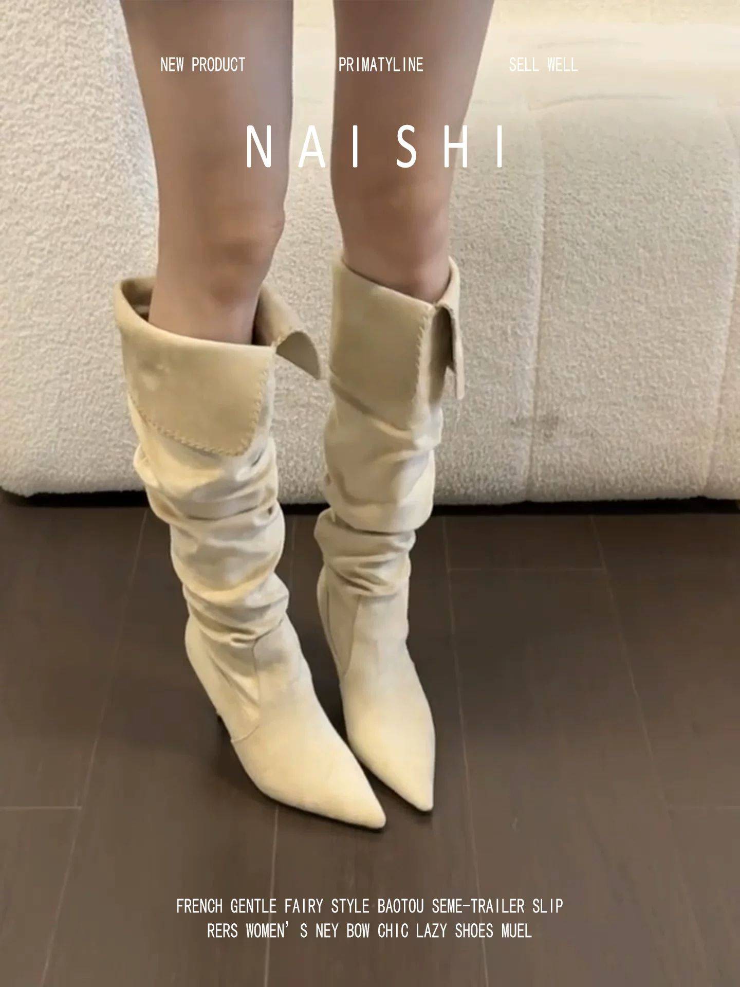 Phiên bản da cừu! Giày bốt ôm sát dáng nhọn, có thể biến đổi thành giày bốt cao cổ màu trắng, giày bốt cao gót dài kiểu Pháp dành cho nữ.