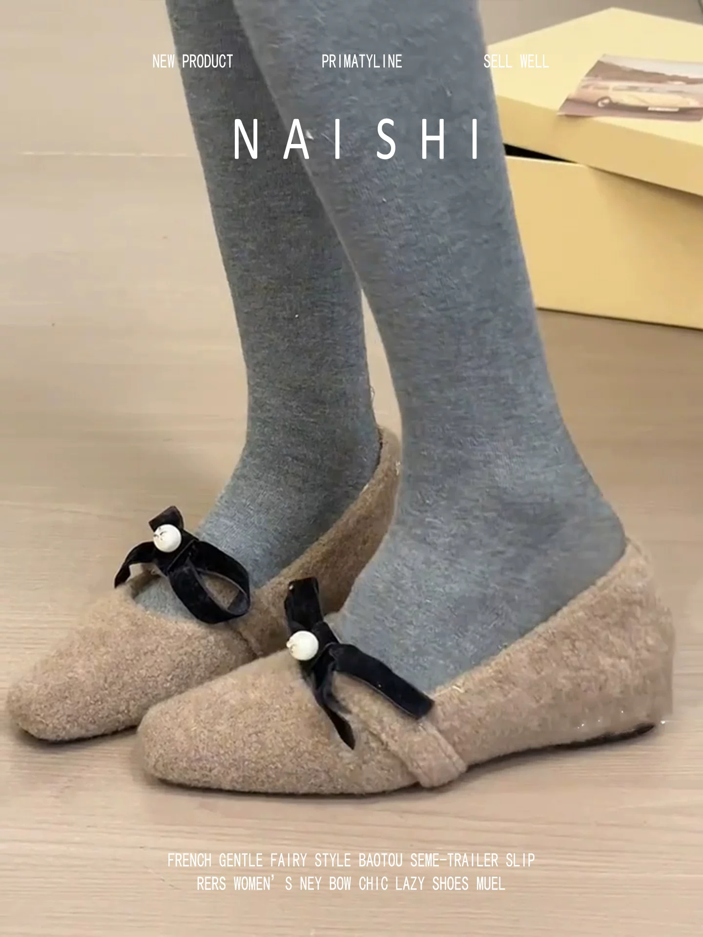 Phiên bản da cừu! Giày Mary Jane lông nhung tăng chiều cao kiểu retro với nơ kiểu Pháp, đa năng và sành điệu, giày cotton lót lông cừu mùa đông.