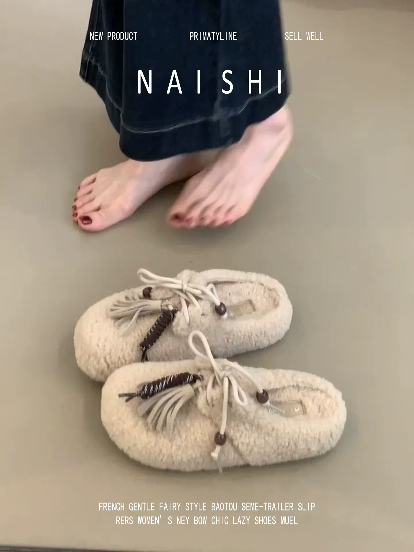 Phiên bản da cừu! Dép bông ấm áp bằng len cừu có đế dày và tua rua, dép kín mũi dành cho nữ, giày lông kiểu Birkenstock mùa đông thoải mái.