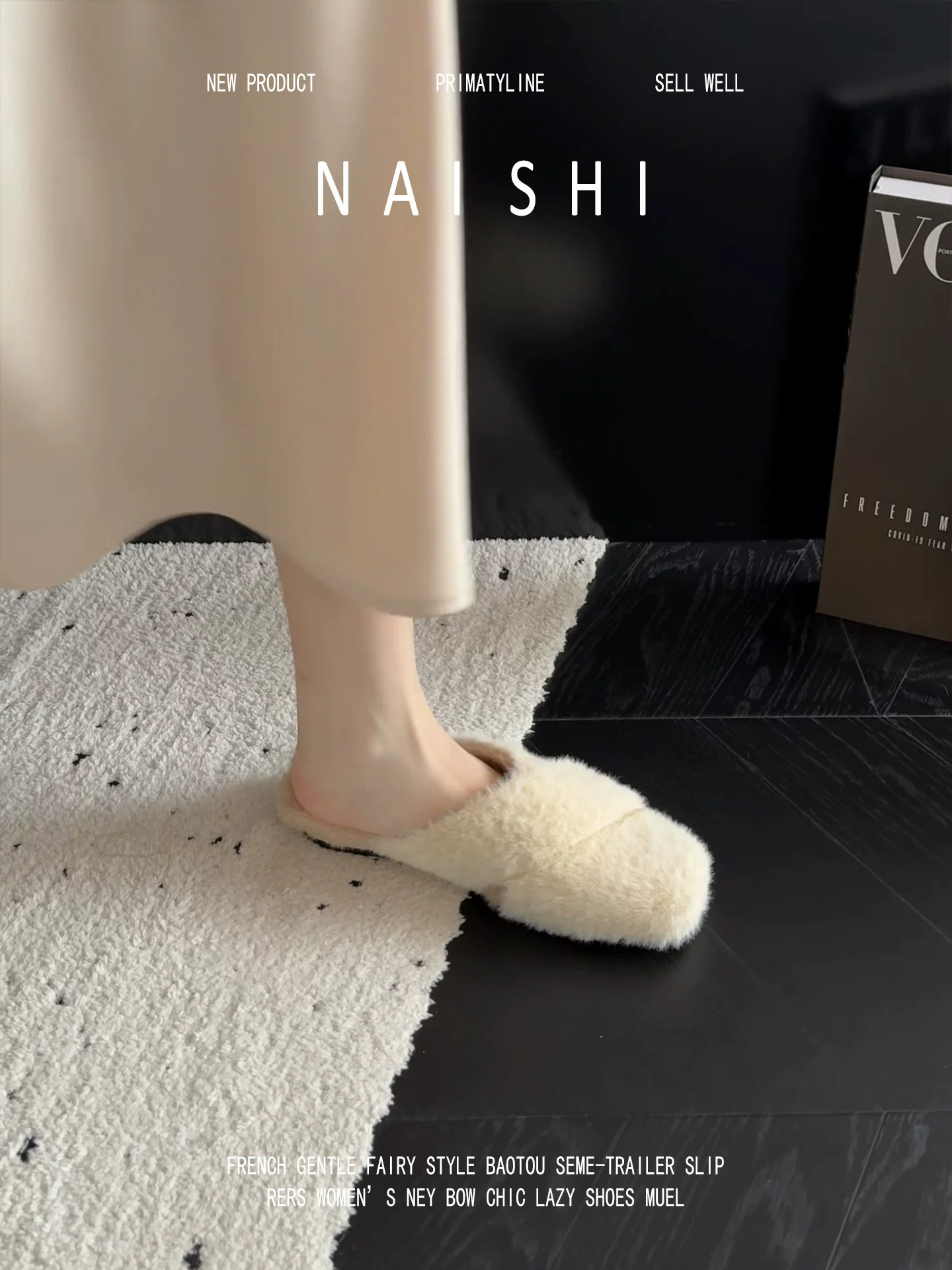Phiên bản da cừu! Dép lông mũi vuông kiểu Pháp dành cho nữ, kiểu lười, dép cao gót đế xuồng cao cấp mùa đông, mũi kín.