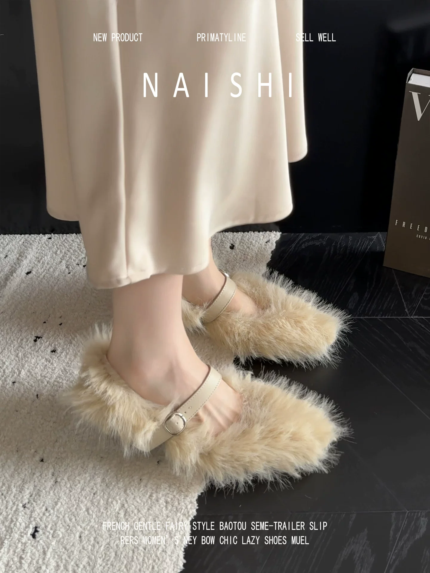 Phiên bản da cừu! Giày Mary Jane lông thú kiểu Pháp dành cho nữ, giày lười mùa đông mềm mại, ấm áp với một dây quai, giày lười thanh lịch.