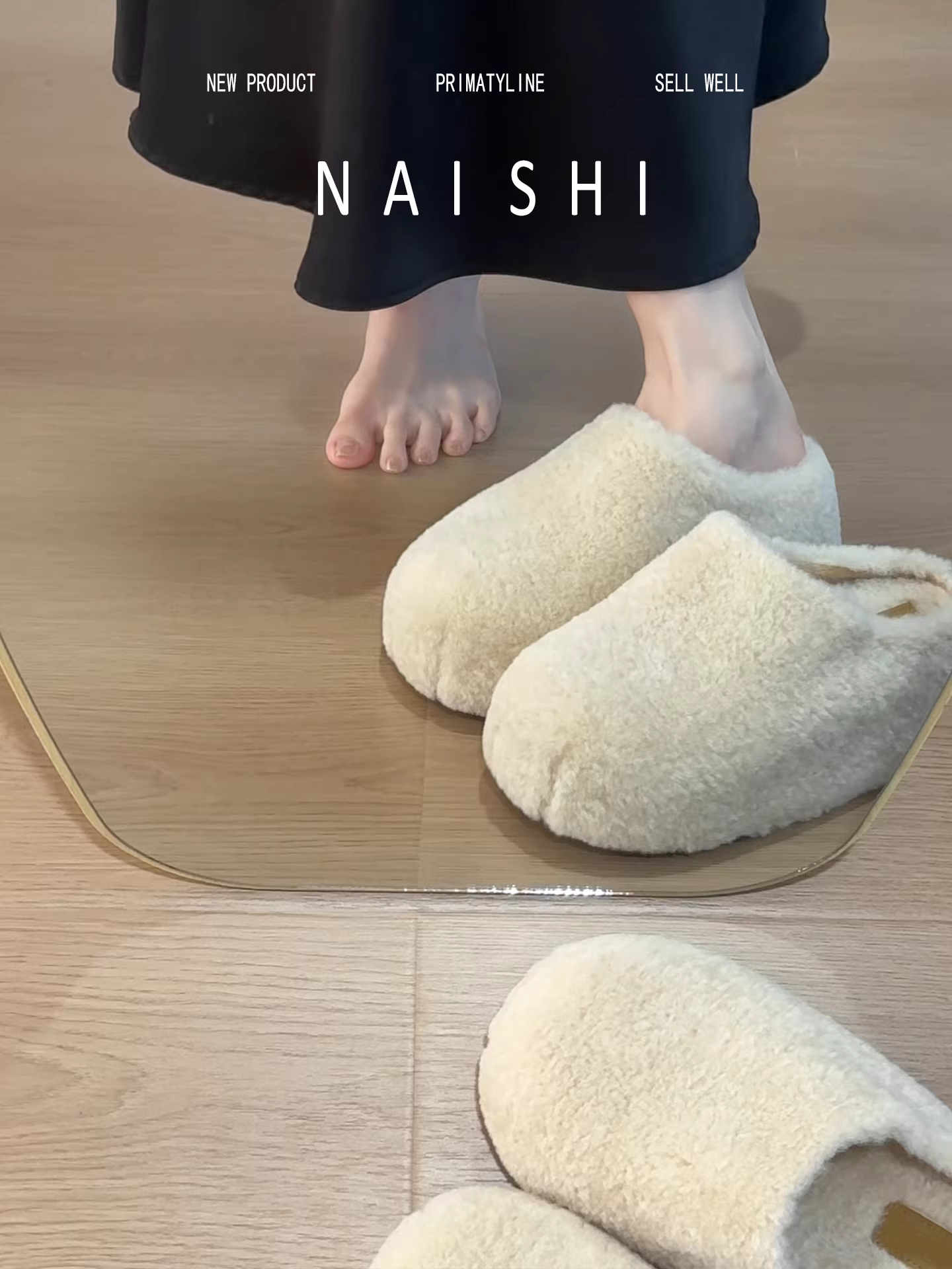 Phiên bản da cừu! Giày lông mềm, giày lười không dây, dép nửa kín mũi đế xuồng, dép bông giữ ấm đế dày tăng chiều cao.