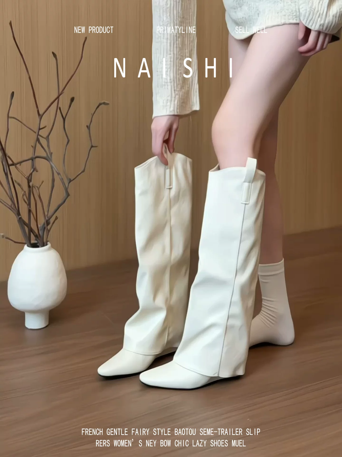 Phiên bản da cừu! Giày bốt cao cấp kiểu Pháp với mũi nhọn và gót đế xuồng, bốt trắng ôm sát, bốt cưỡi ngựa phong cách wasteland dành cho nữ.