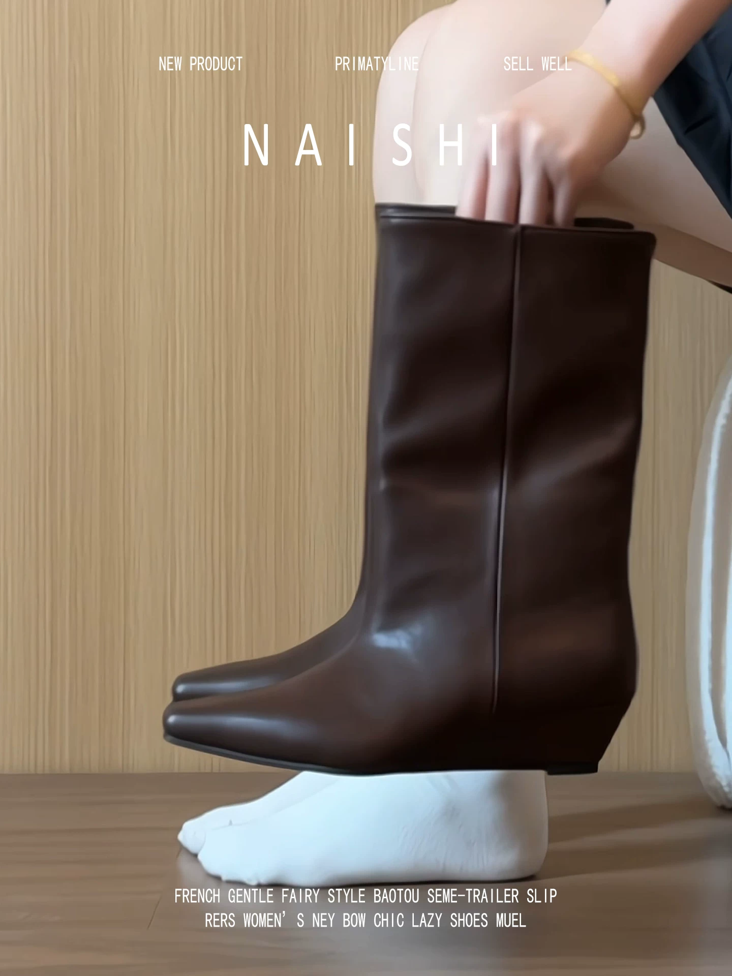 Phiên bản da cừu! Giày bốt cổ ngắn kiểu retro mũi nhọn, bốt cưỡi ngựa màu nâu, bốt cao gót đế xuồng ống rộng thời trang.