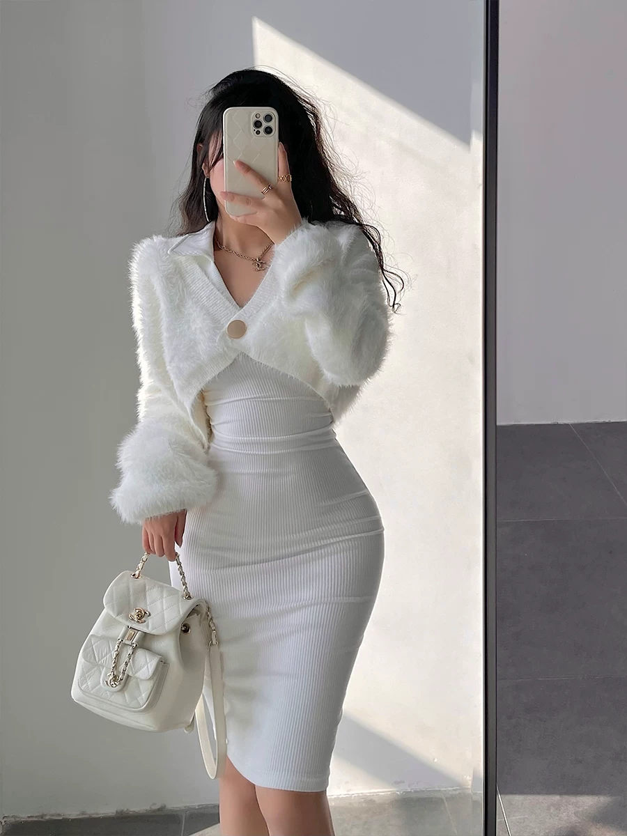 YoungGirlDay phong cách thuần khiết gợi cảm Áo khoác cardigan dáng rộng cổ chữ V gợi cảm áo khoác cardigan dài tay ngắn