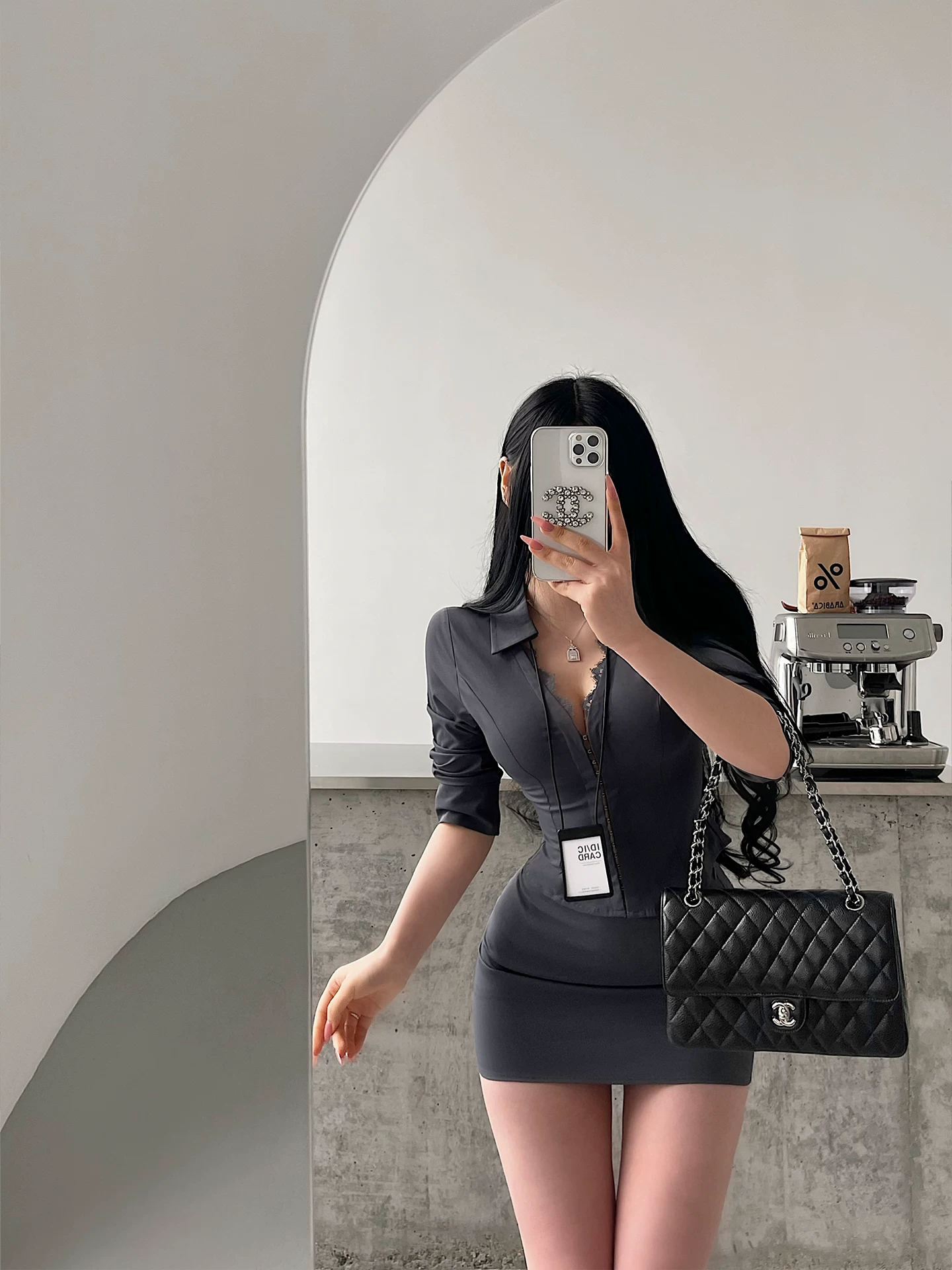YoungGirlDay Bộ áo sơ mi ren chắp vá thông minh phong cách Hàn Quốc, váy ôm hông cạp cao