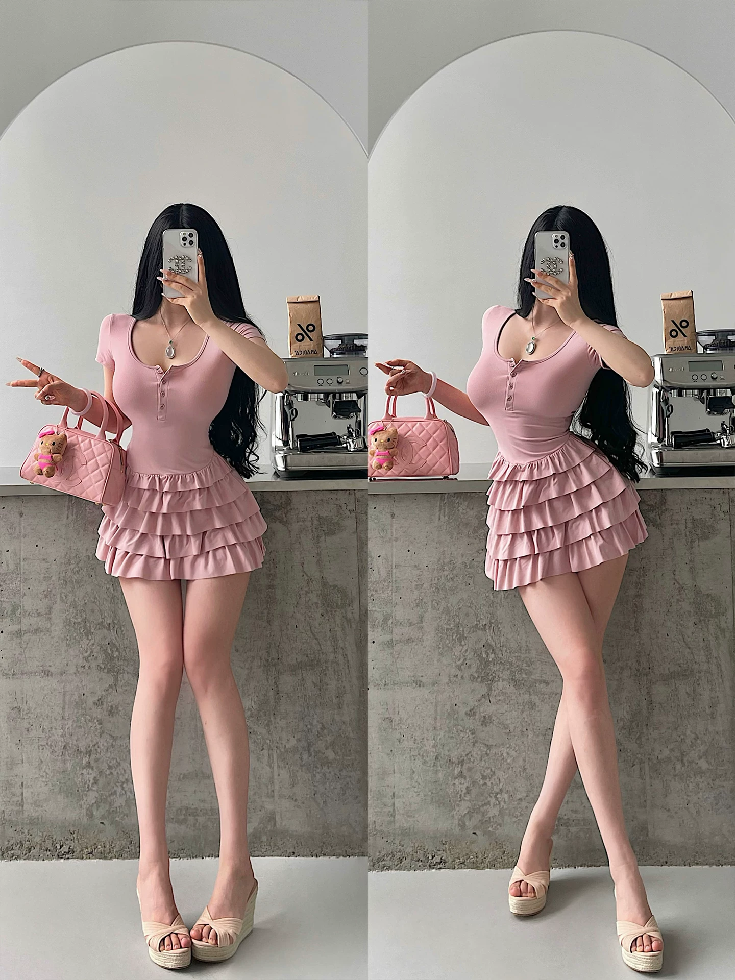 YoungGirlDay pure Desire vibe slim fit tay ngắn xòe nhiều lớp váy váy ngắn váy ngắn