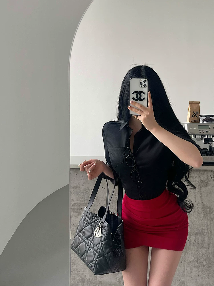 Áo sơ mi nữ YoungGirlDay kiểu dáng trưởng thành và thuần khiết theo phong cách Hàn Quốc, dáng ôm eo, tay dài, có cổ, kiểu dáng đơn giản.