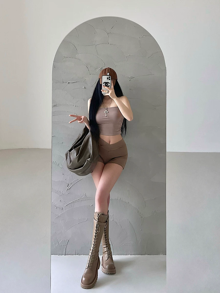 YoungGirlDay Quần short thể thao co giãn eo cao kiểu Mỹ phong cách Mỹ, quần short thể thao co giãn eo cao, quần short thể thao thông thường