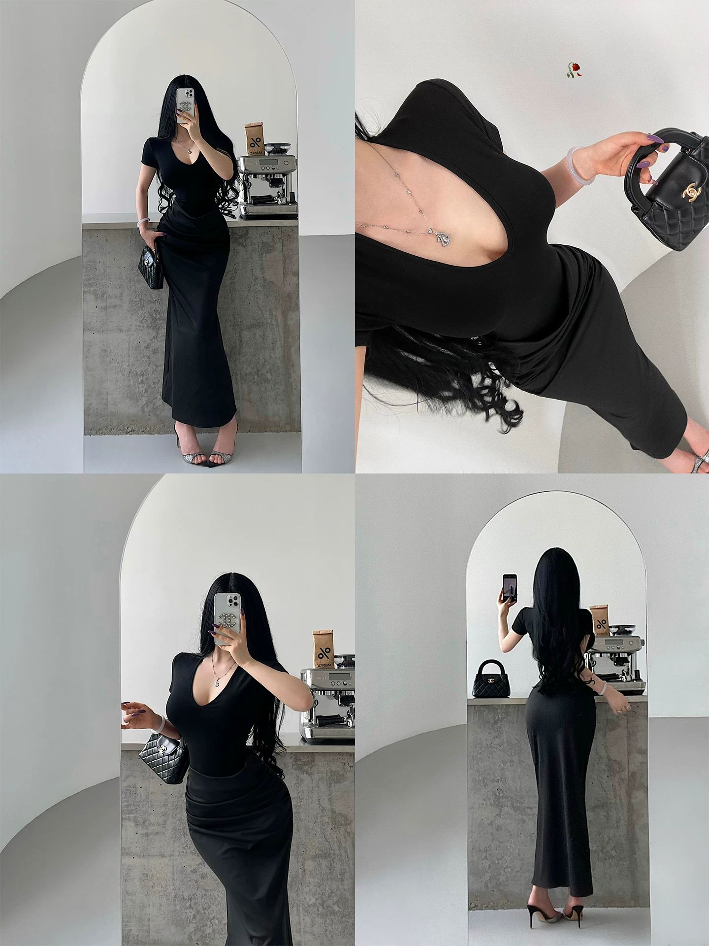 YoungGirlDay Pure Desire Style Phong cách gợi cảm Deep V Slim Fit Ruched Eo ngắn tay áo Bodycon Dress Áo dài.