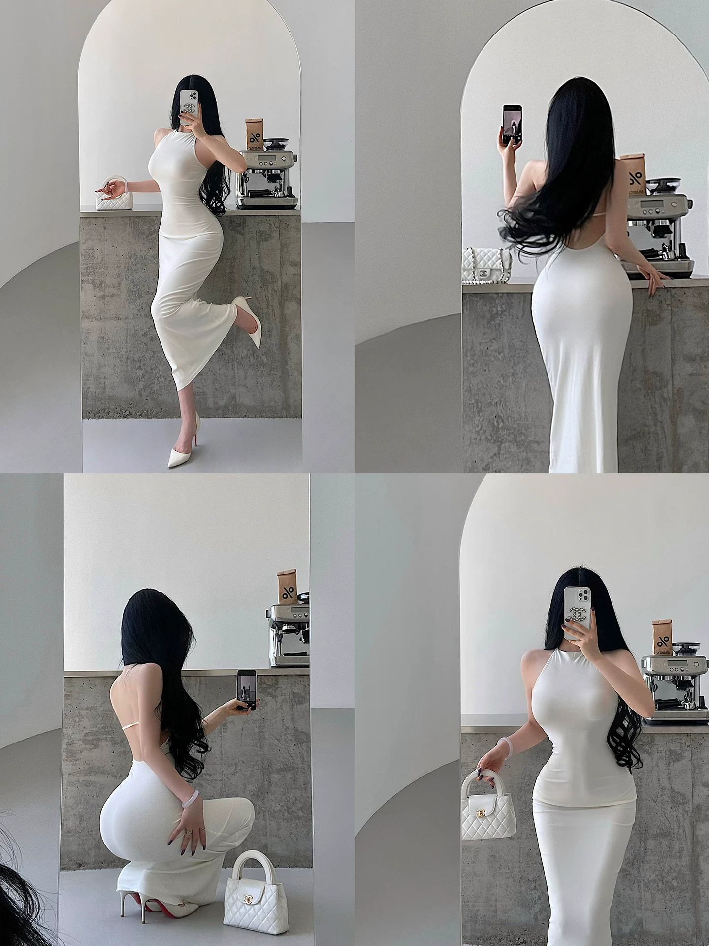 Váy dài ôm sát, không tay, cổ halter, khoe lưng gợi cảm, tôn dáng của YoungGirlDay Kardashian.
