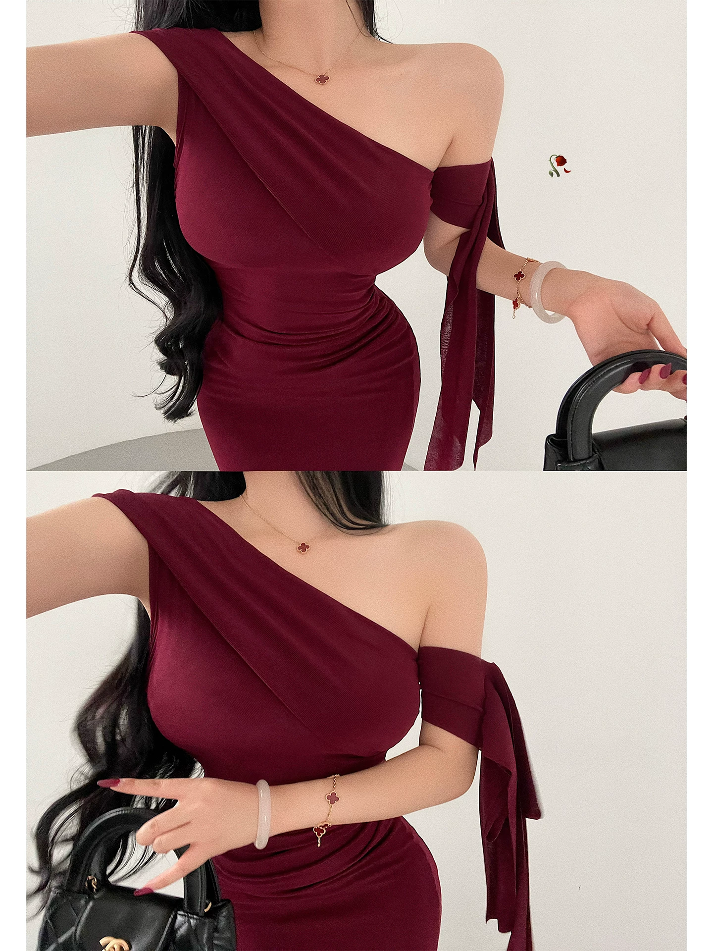 Váy một dây bèo nhún gợi cảm YoungGirlDay, thiết kế ôm sát, eo xếp ly, chân váy dài ôm body.