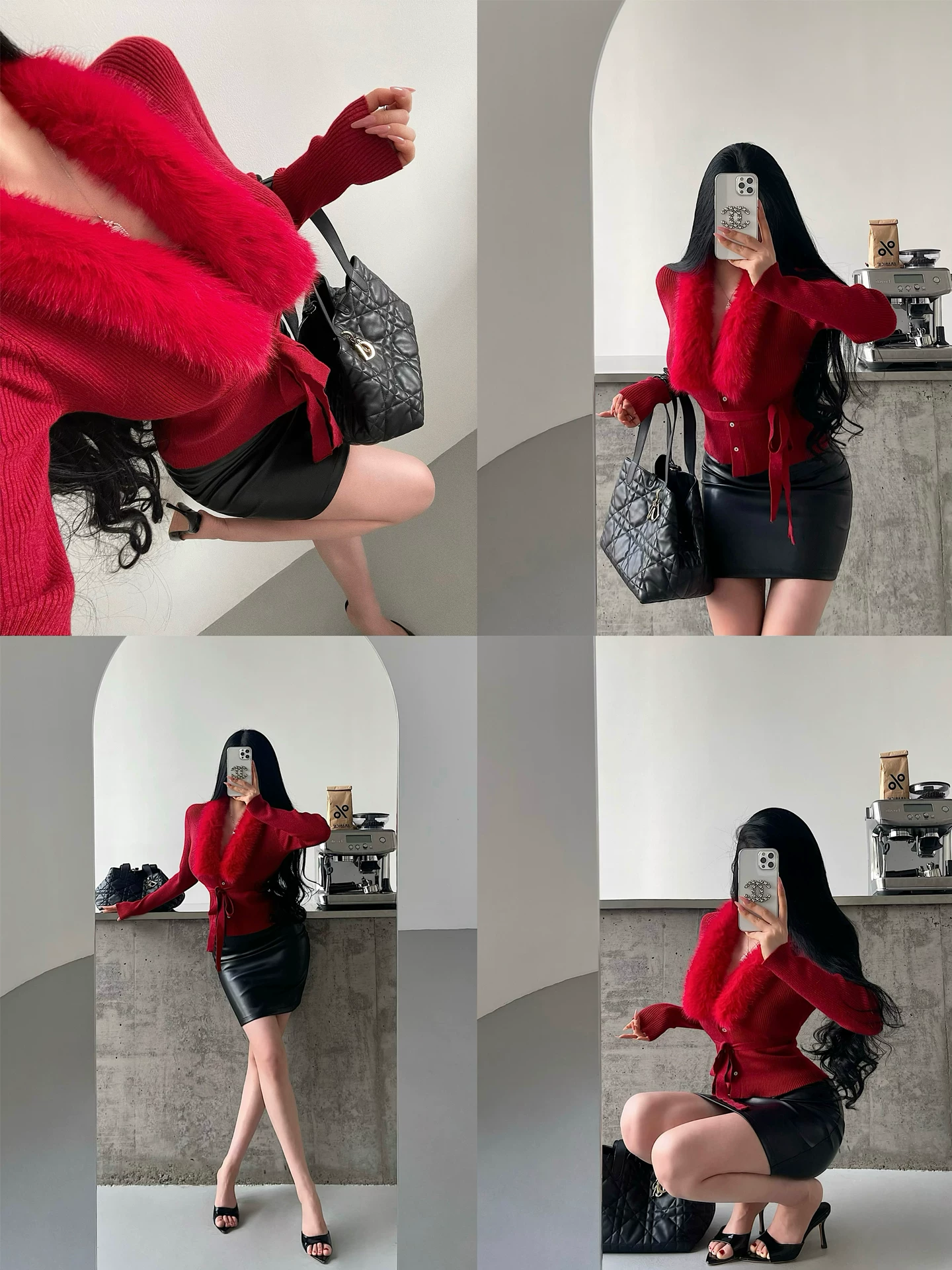 YoungGirlDay khao khát thuần khiết phong cách nhẹ nhàng, cổ áo lông có thể tháo rời, áo len dệt kim dài tay có dây buộc eo