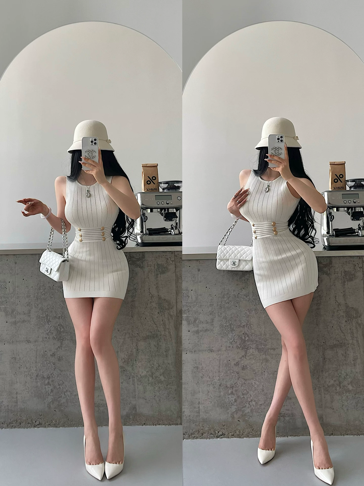 YoungGirlDay phong cách Hàn Quốc thuần khiết khao khát thon gọn eo thon gọn có khóa kim loại không tay đầm bodycon váy ngắn