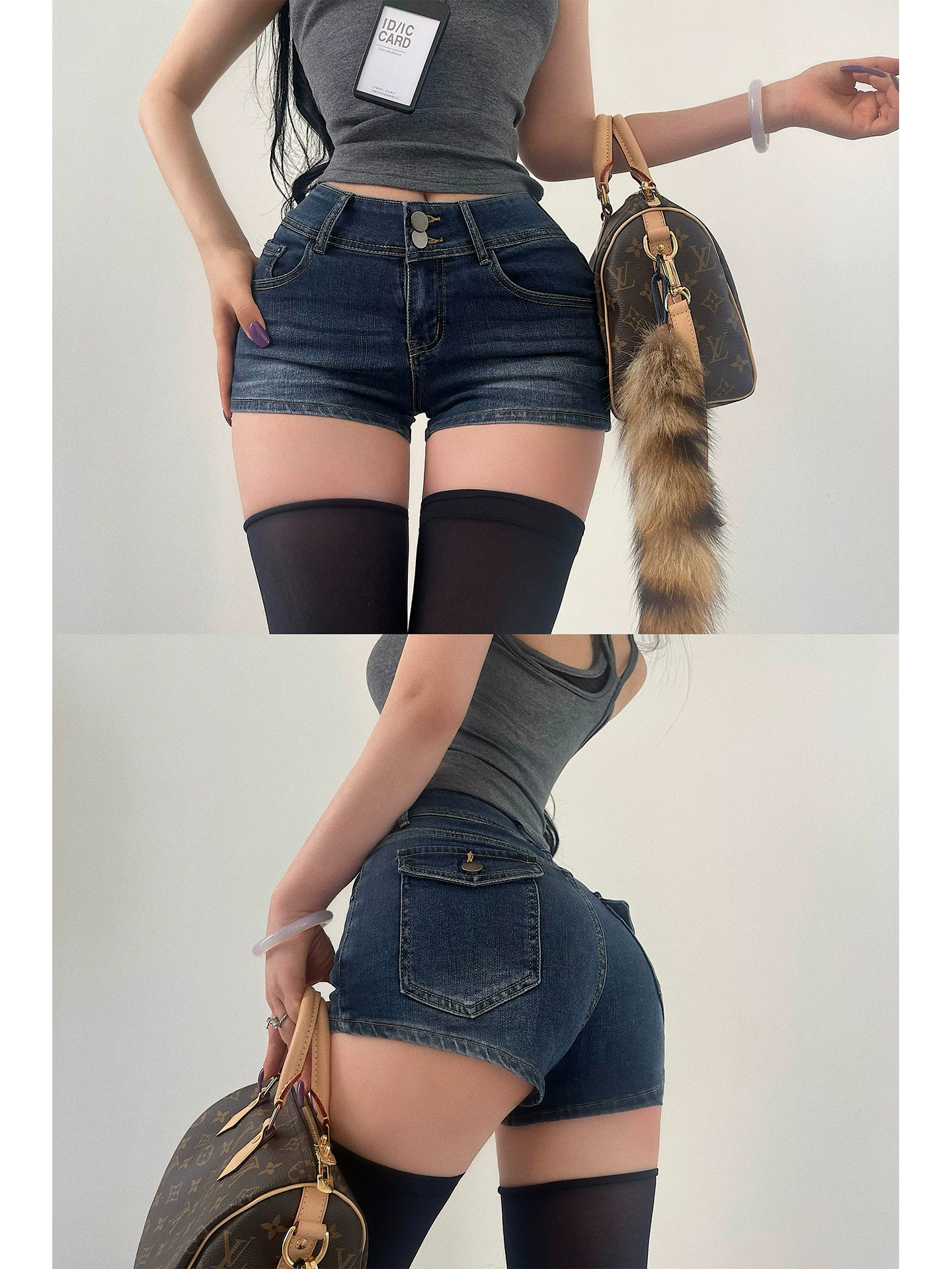 YoungGirlDay khao khát thuần khiết hot girl gợi cảm quần cạp thấp nâng hông nâng mông kéo dài chân quần short denim đa năng quần short nóng bỏng