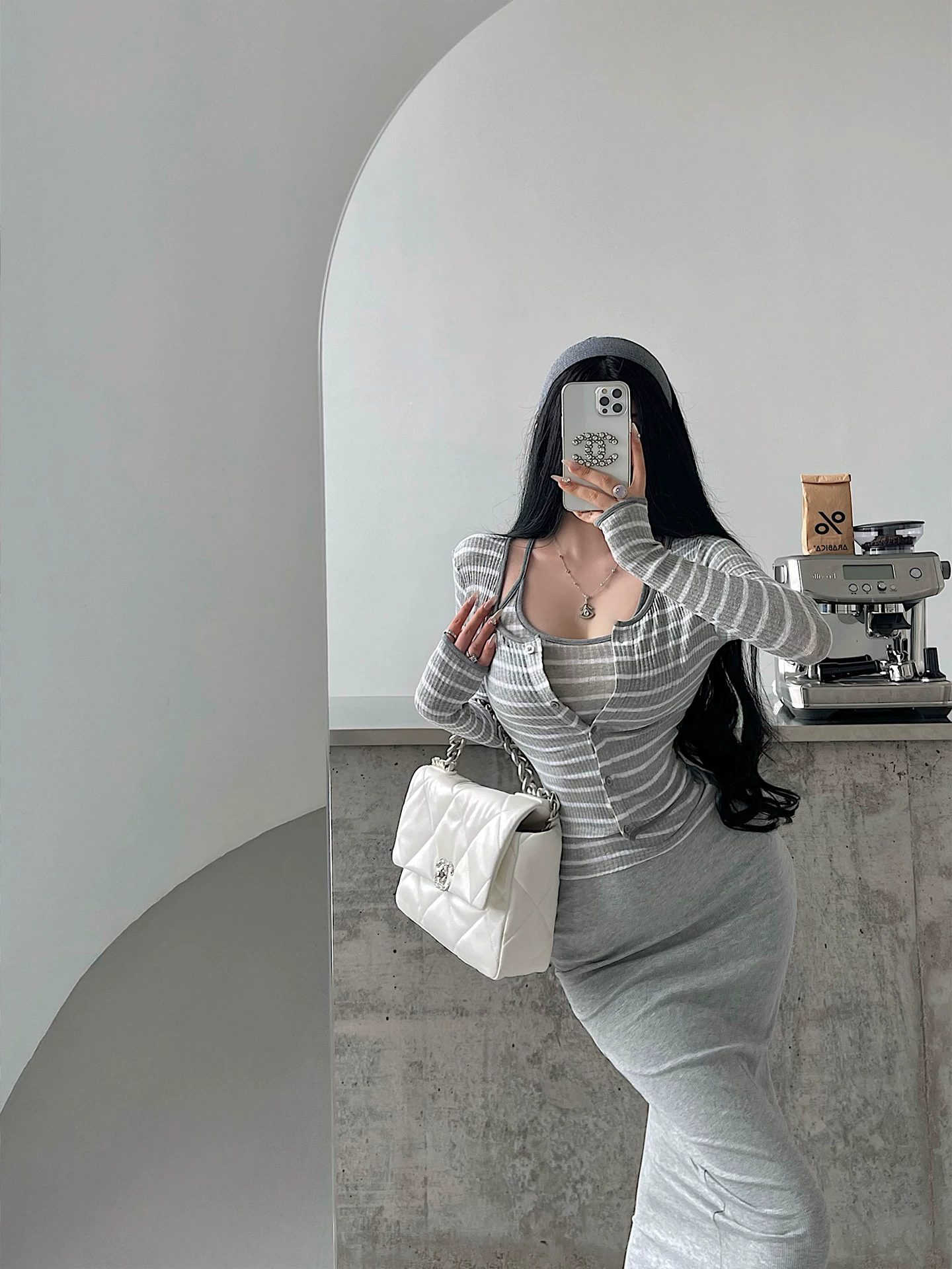 YoungGirlDay Bộ áo cardigan dài tay sọc đơn giản phong cách Hàn Quốc thuần khiết gợi cảm