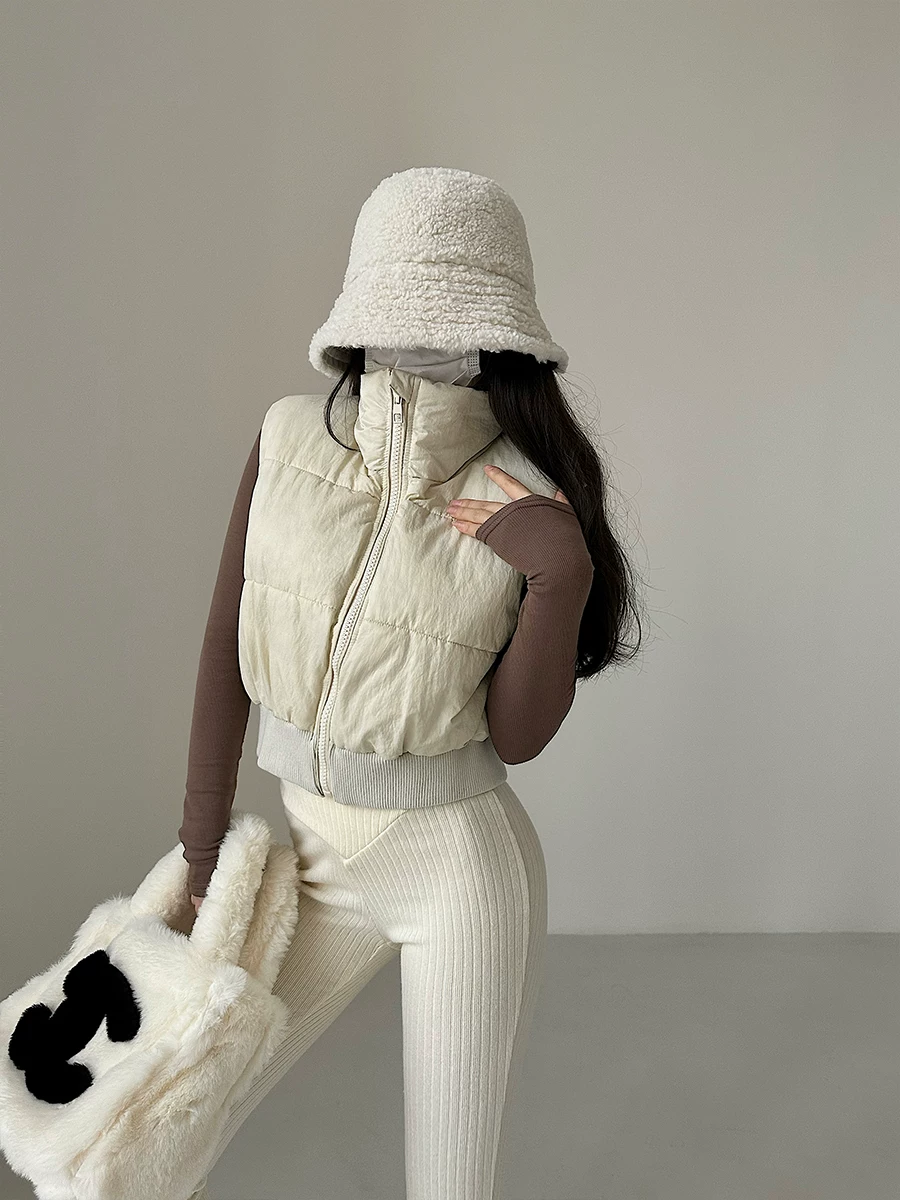 YoungGirlDay Áo vest cotton ngắn có cổ đứng thời trang châu Âu và Mỹ có khóa kéo, vừa vặn, đa năng, thông thường.